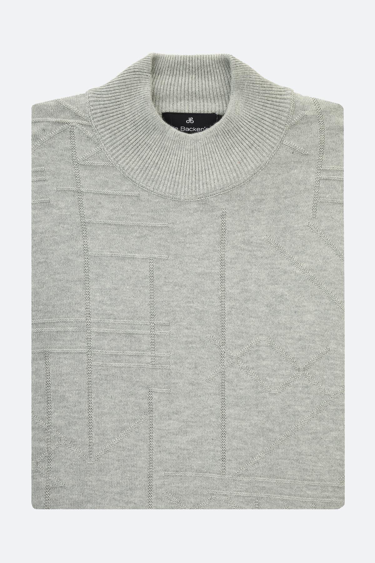 Jacquard Knitted Mock Neck Gray Pullover