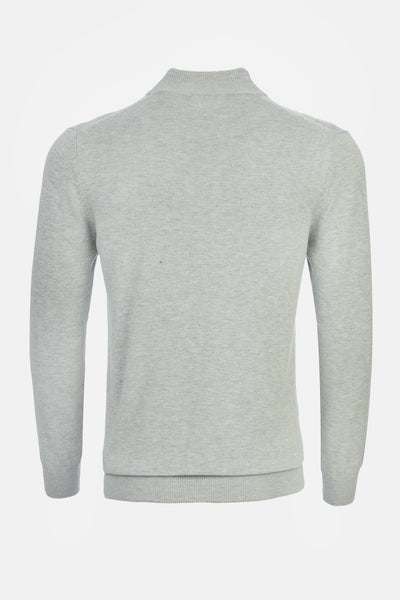 Jacquard Knitted Mock Neck Gray Pullover