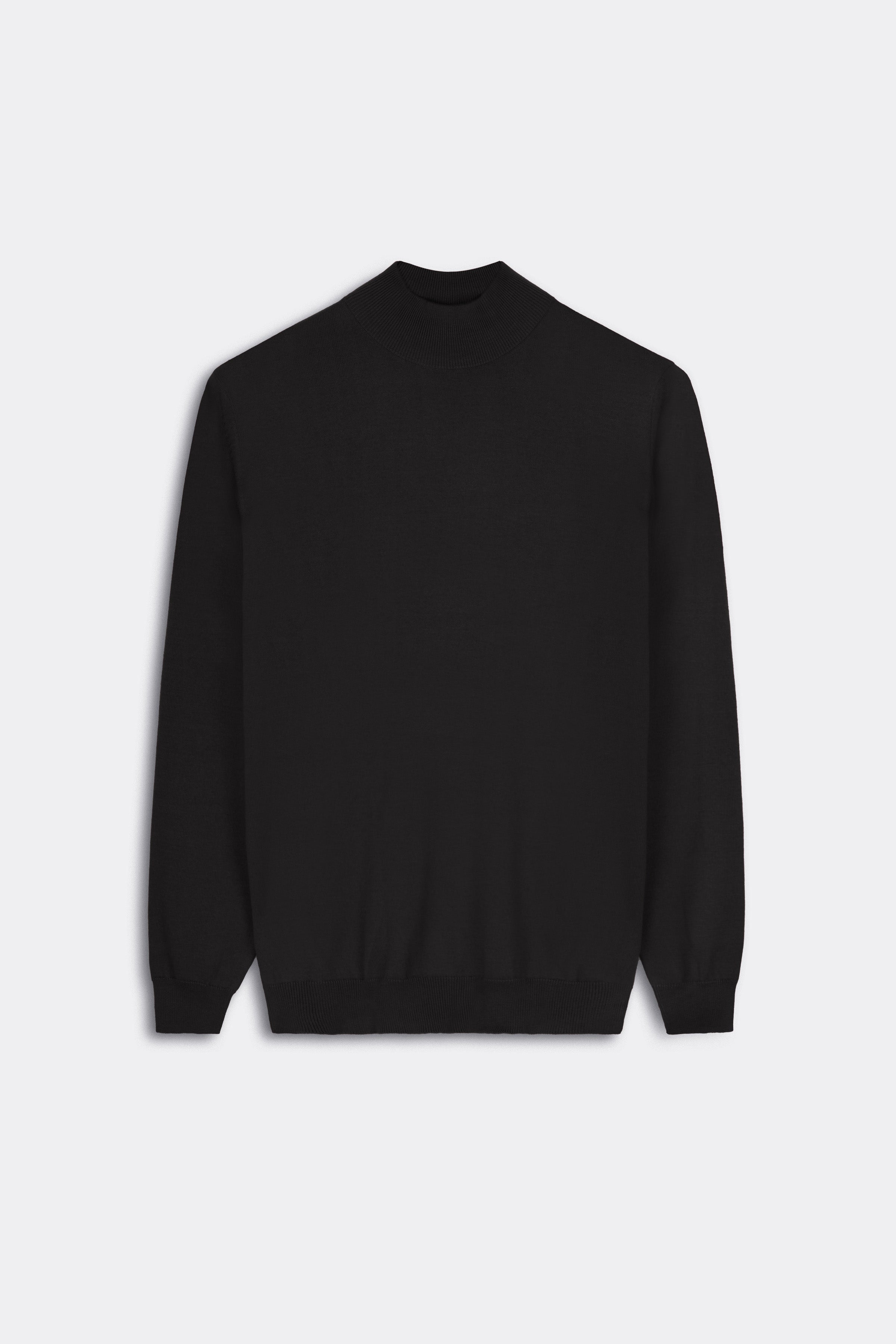 Knitted Black Moc-Neck Pullover