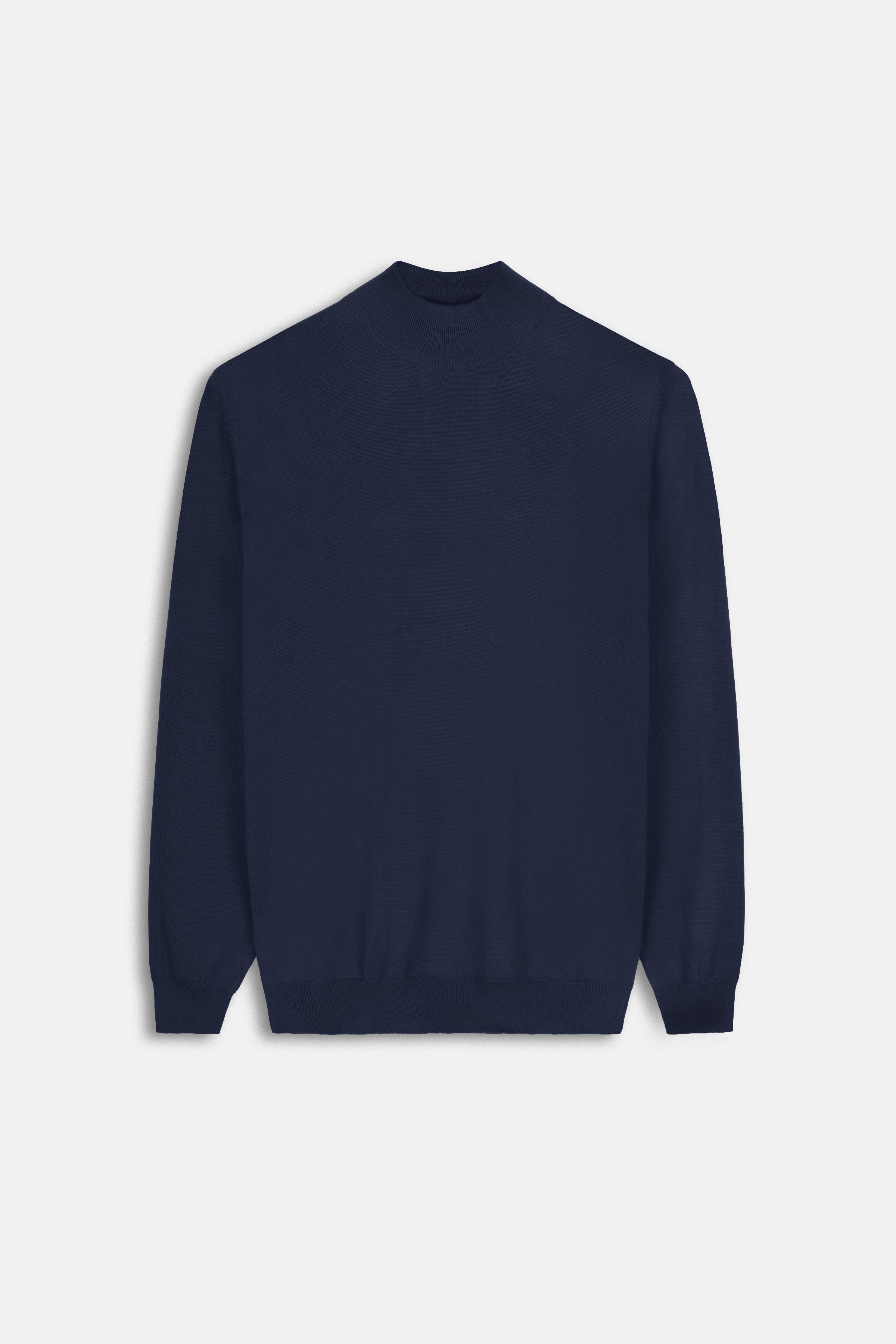 Knitted Navy Moc-Neck Pullover