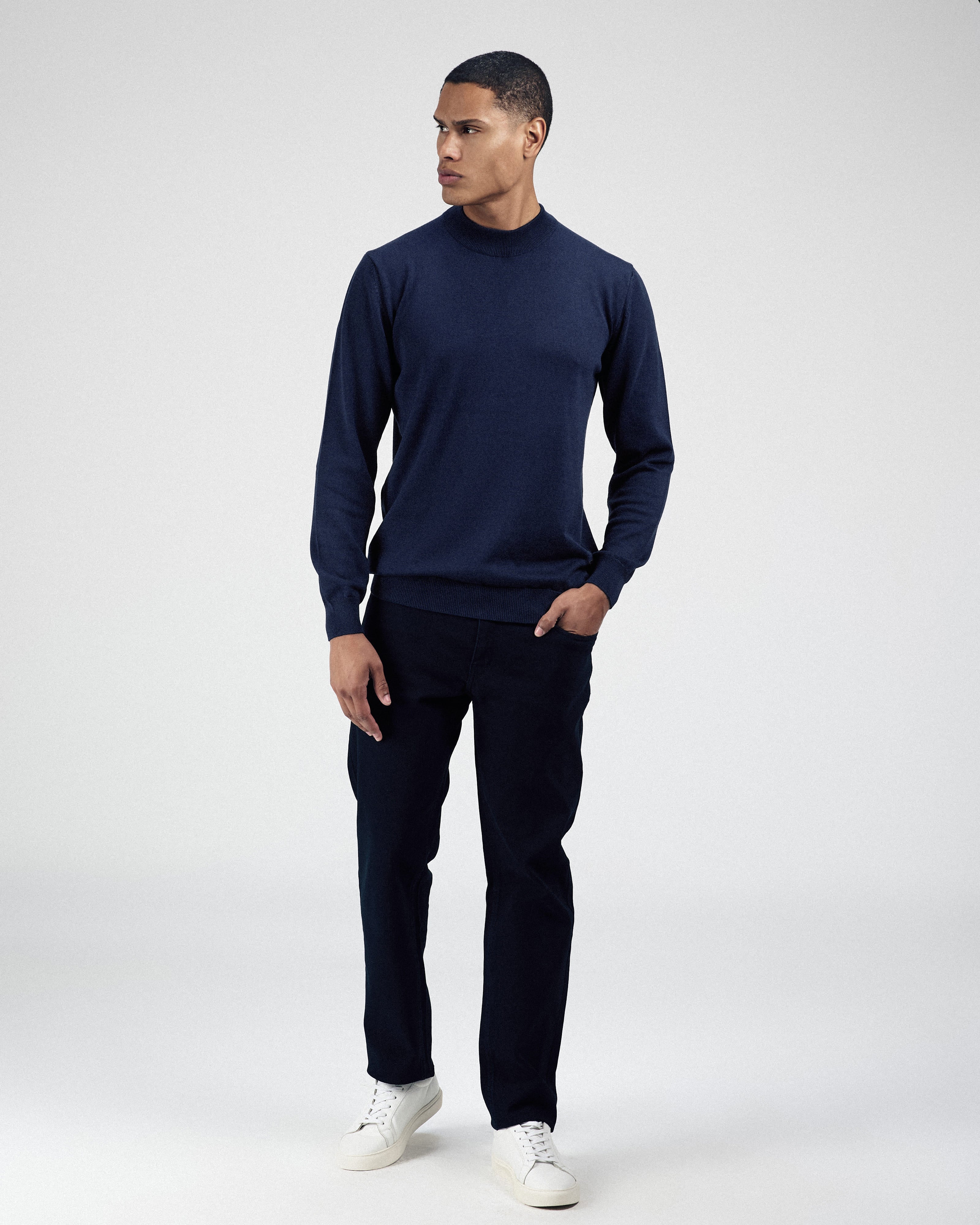 Knitted Navy Moc-Neck Pullover