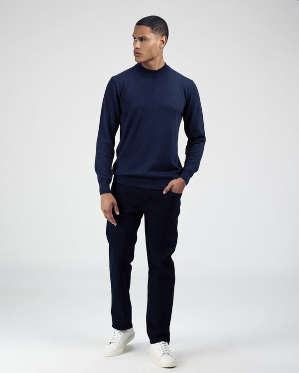 Knitted Navy Moc-Neck Pullover - 2