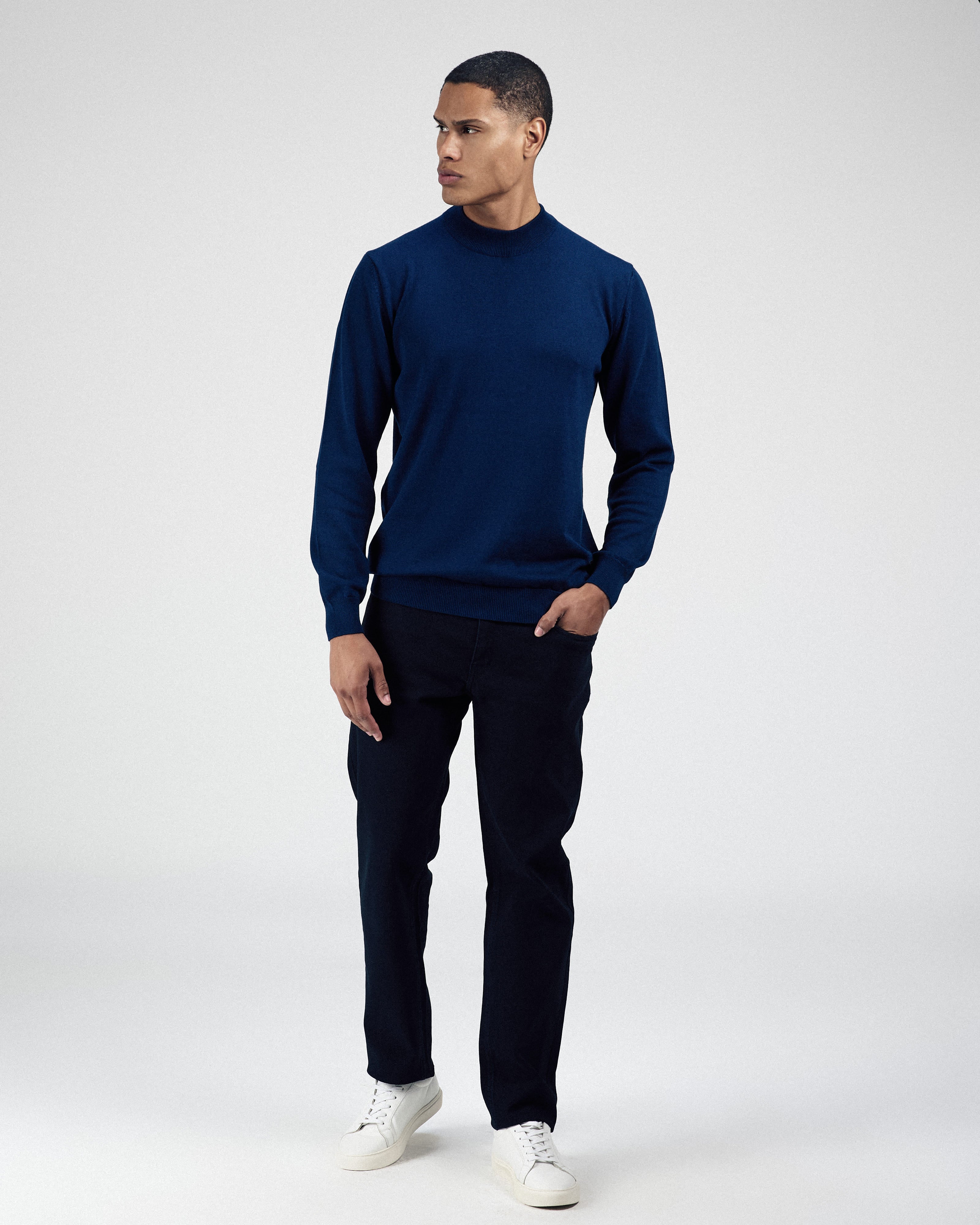 Knitted Navy Moc-Neck Pullover