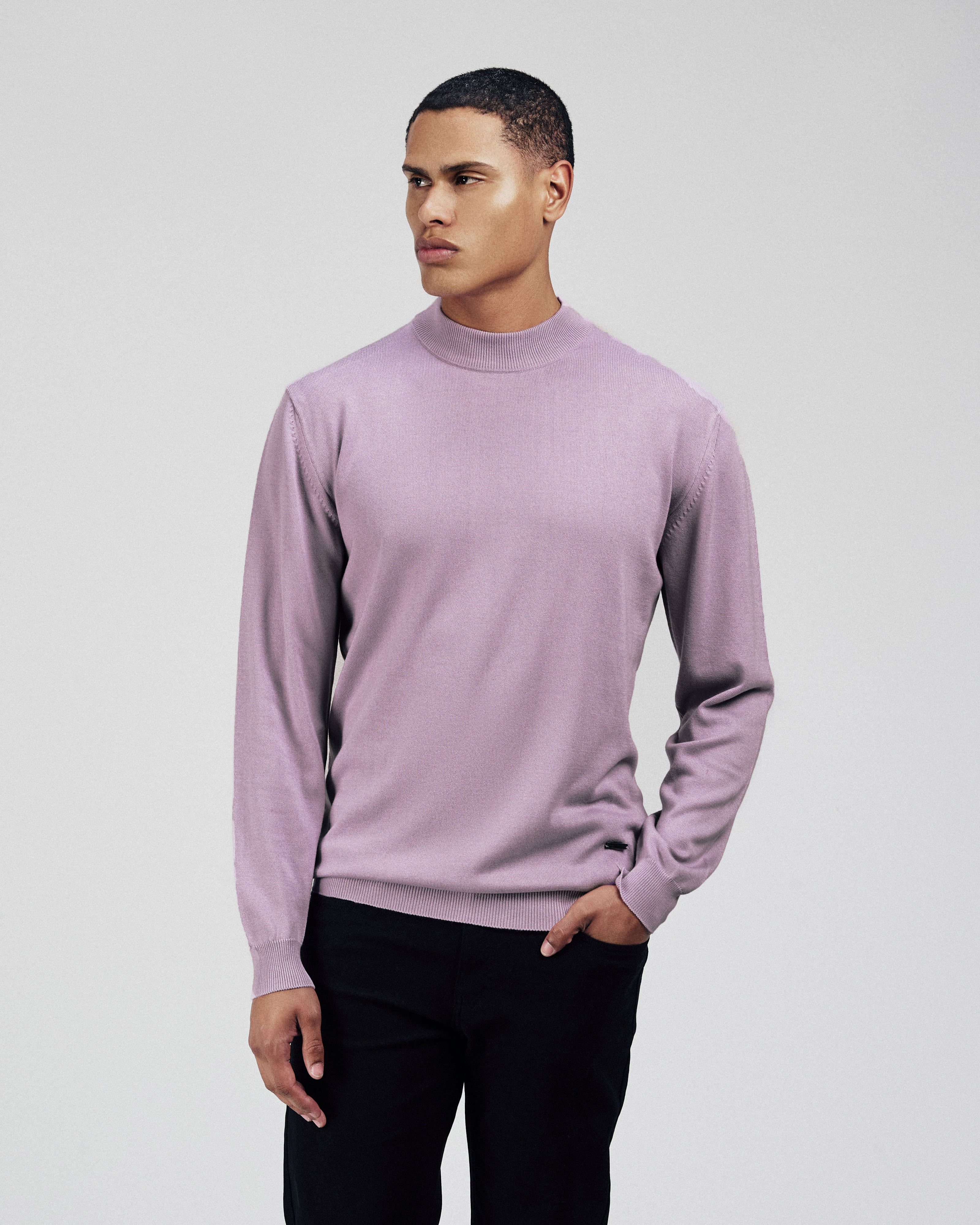 Knitted Mauve Moc-Neck Pullover