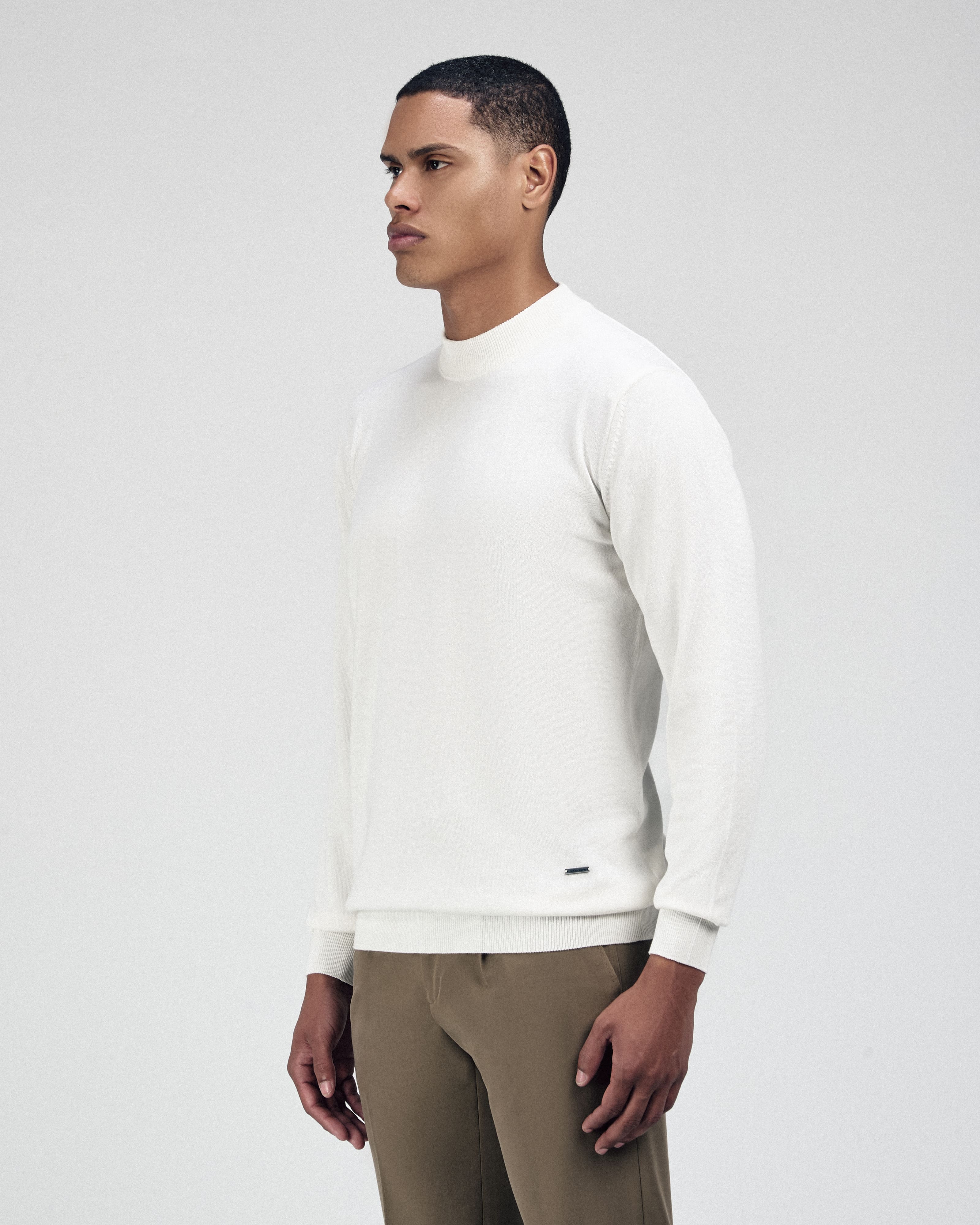 Knitted Off-White Moc-Neck Pullover