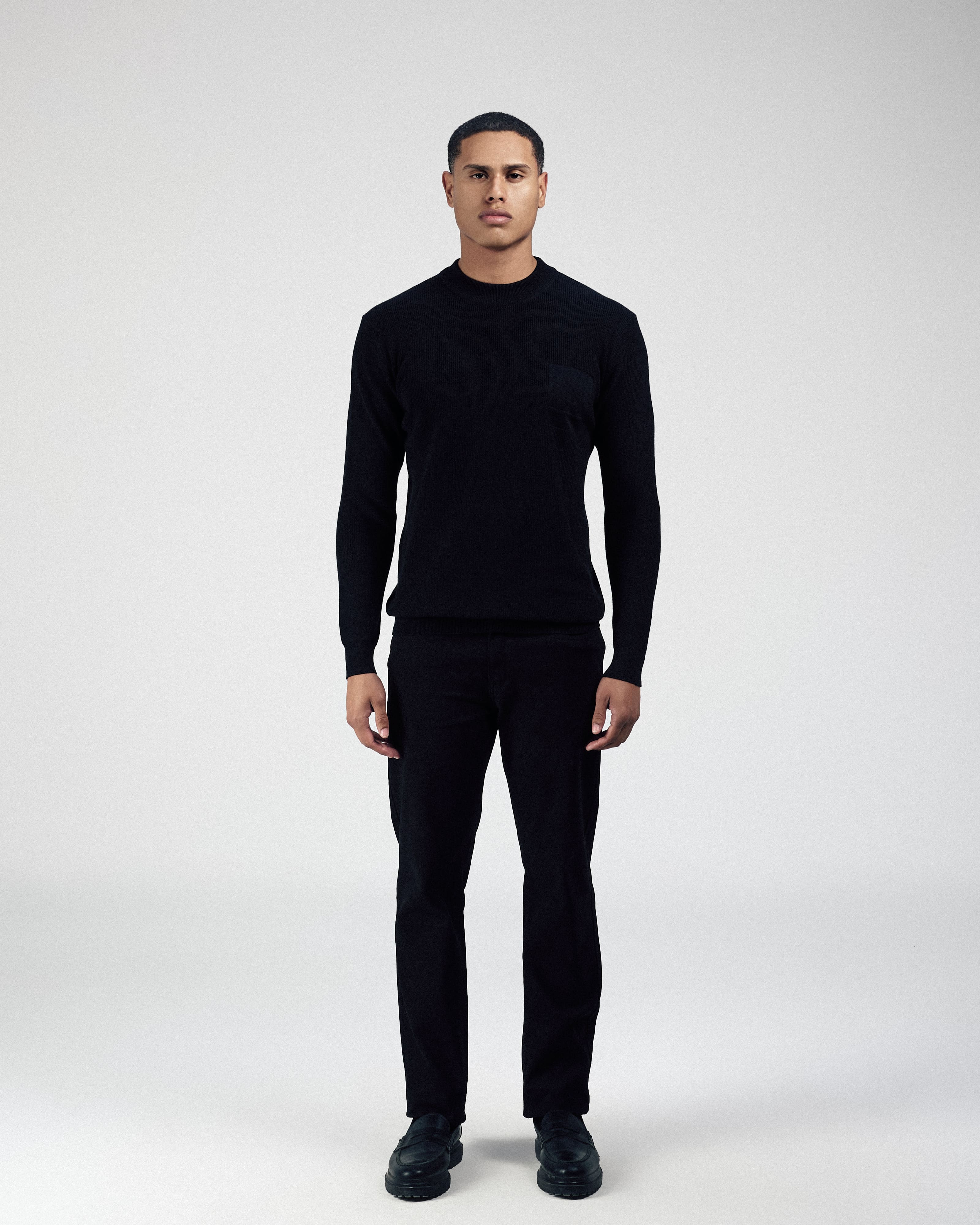 Jacquard Knitted Mock Neck Black Pullover