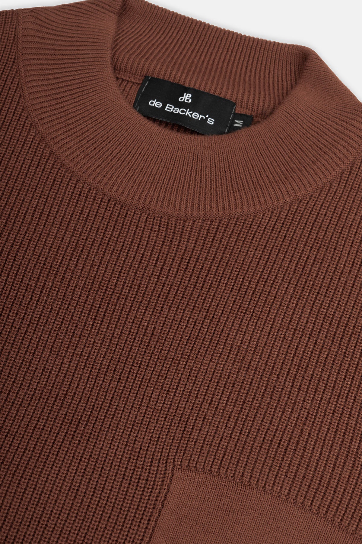 Jacquard Knitted Mock Neck Caput Mortuum Brown Pullover