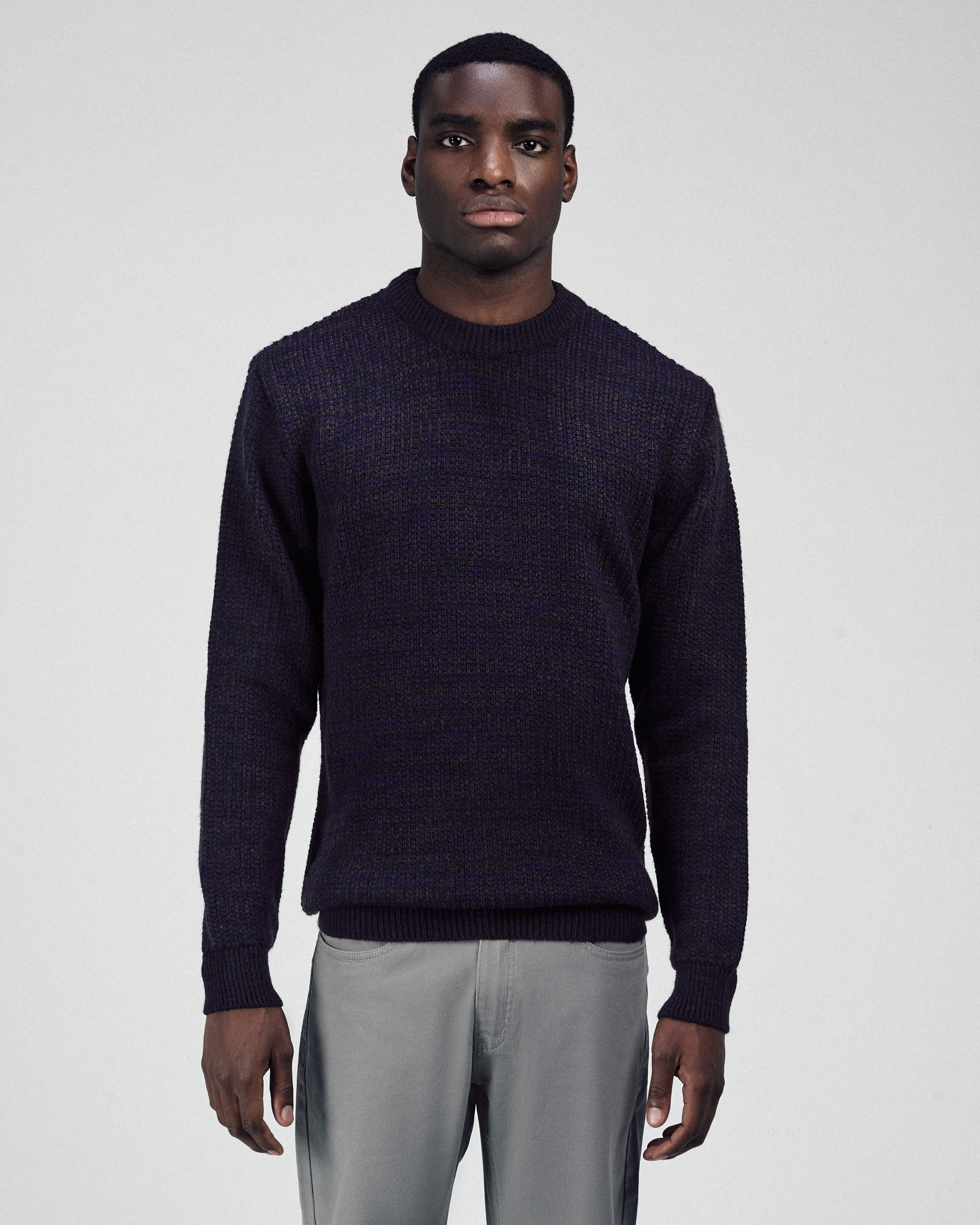 Knitted Dark Navy Moc-Neck Pullover