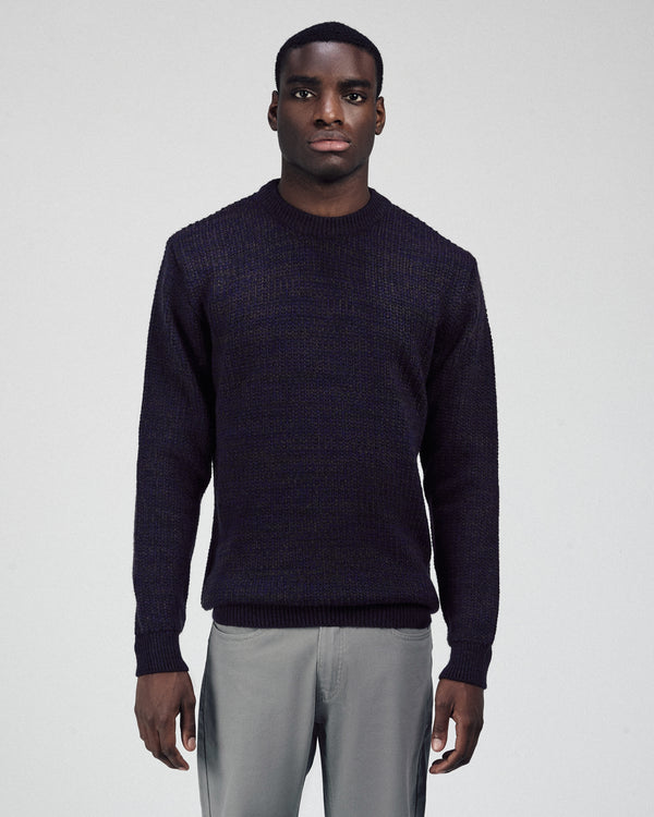 Knitted Dark Navy Moc-Neck Pullover - 2