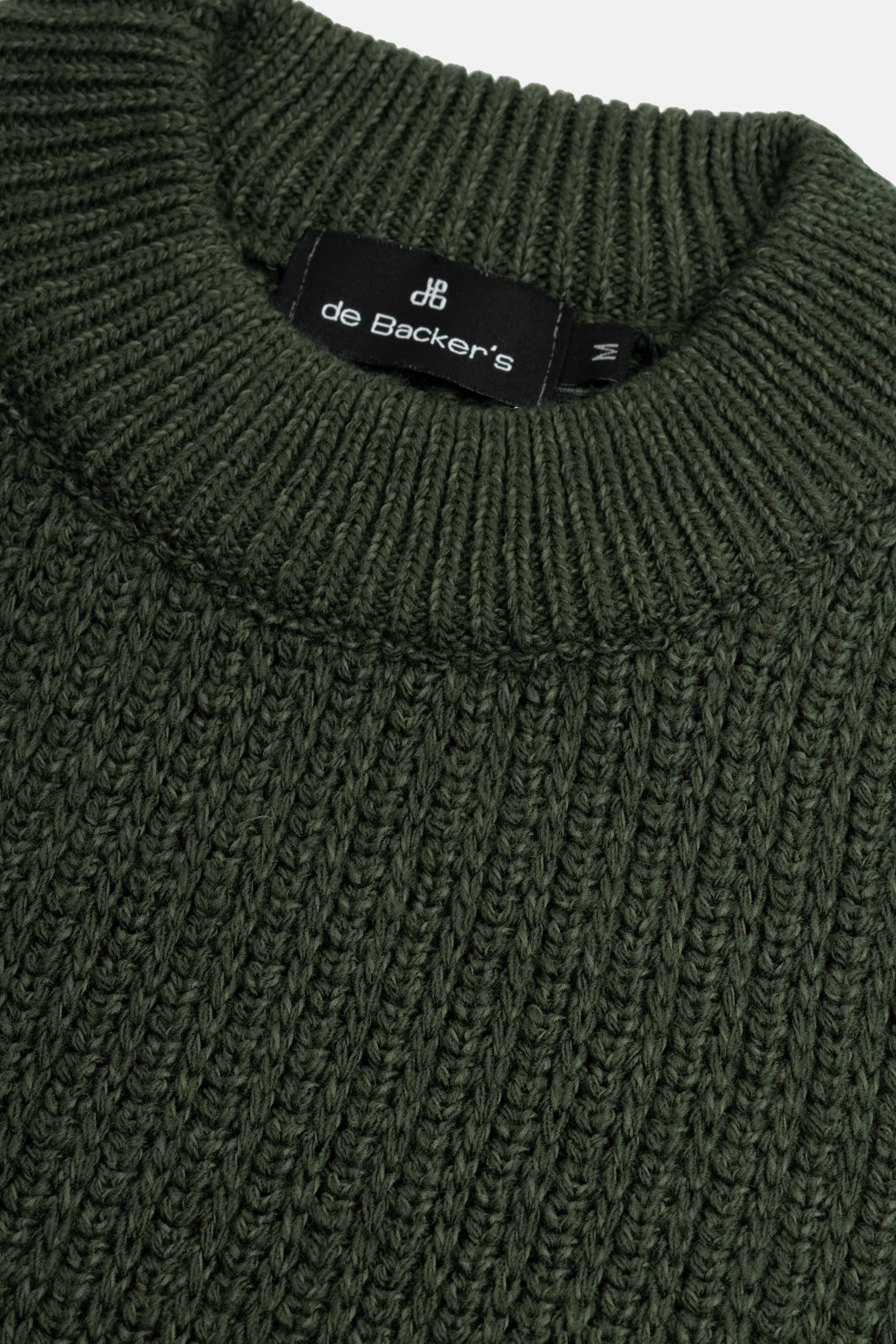 Knitted Dark Green Moc-Neck Pullover - 3