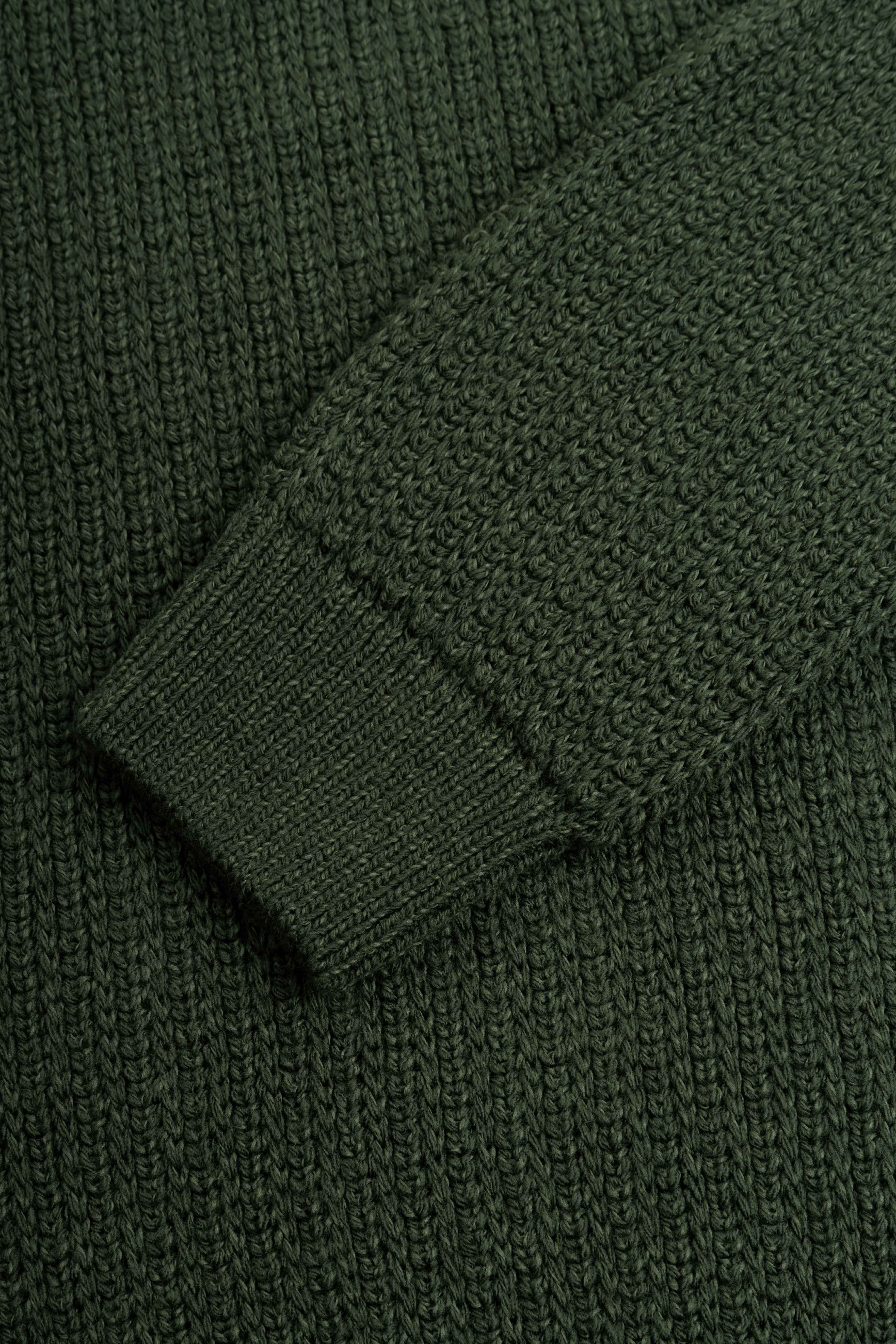 Knitted Dark Green Moc-Neck Pullover - 4