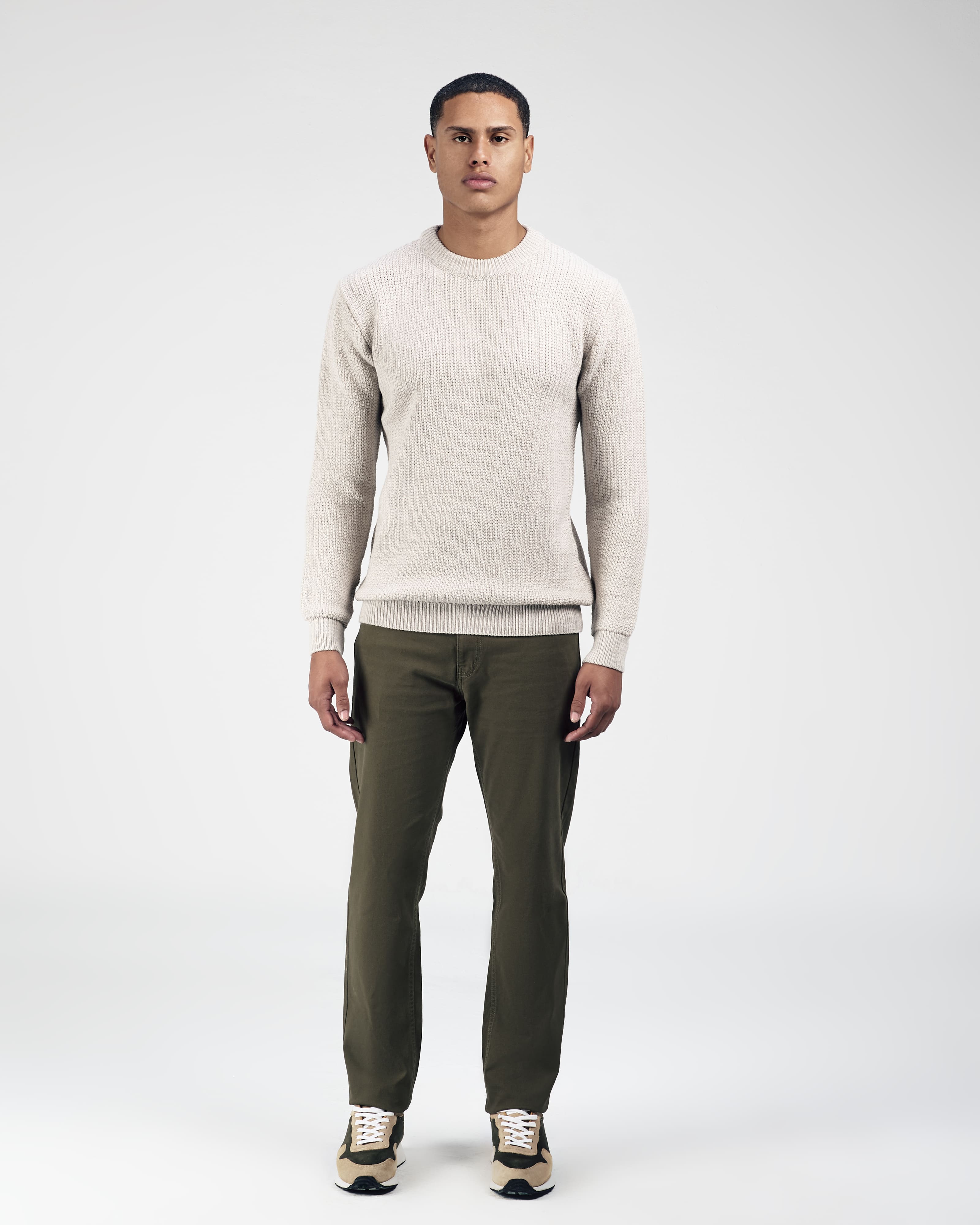 Knitted Light Beige Moc-Neck Pullover