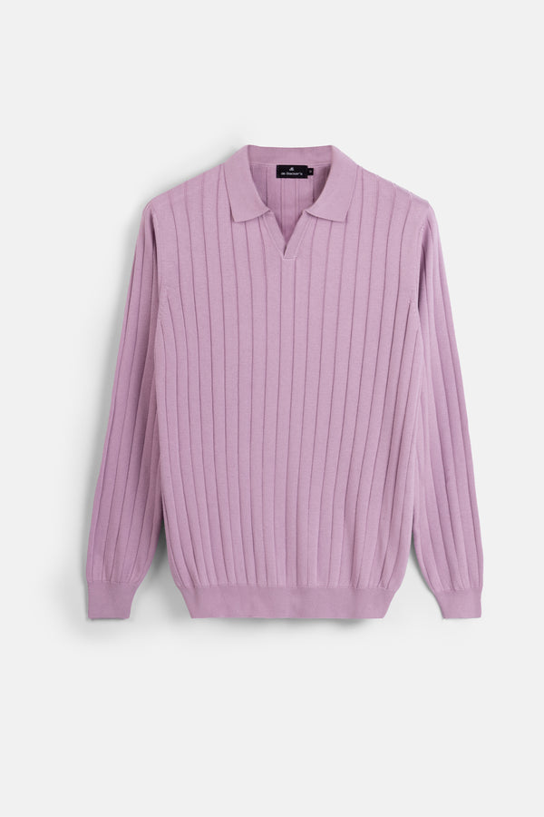 Striped Lilac Purple Long-Sleeves Polo Shirt - 1