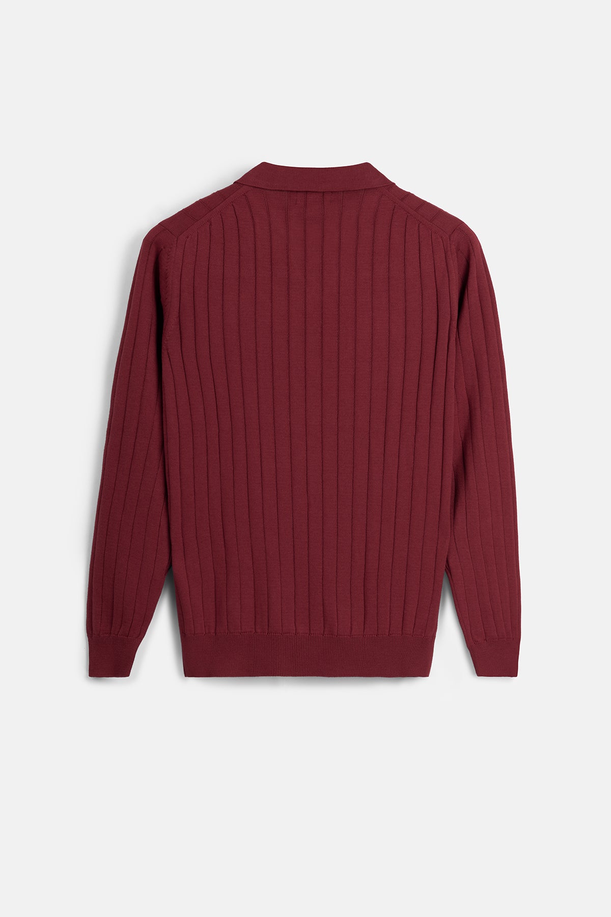 Striped Wine Red Long-Sleeves Polo Shirt