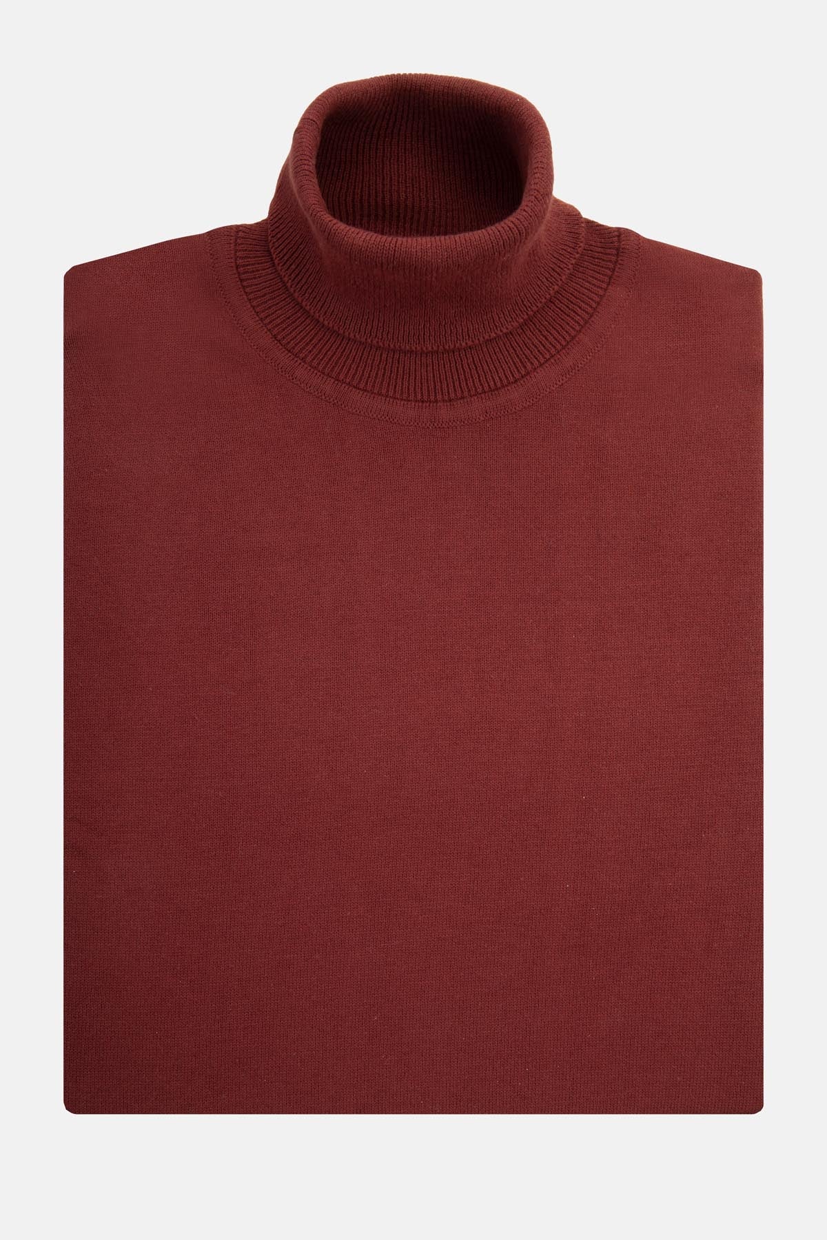 Dark Red Solid Brick High Neck Pullover