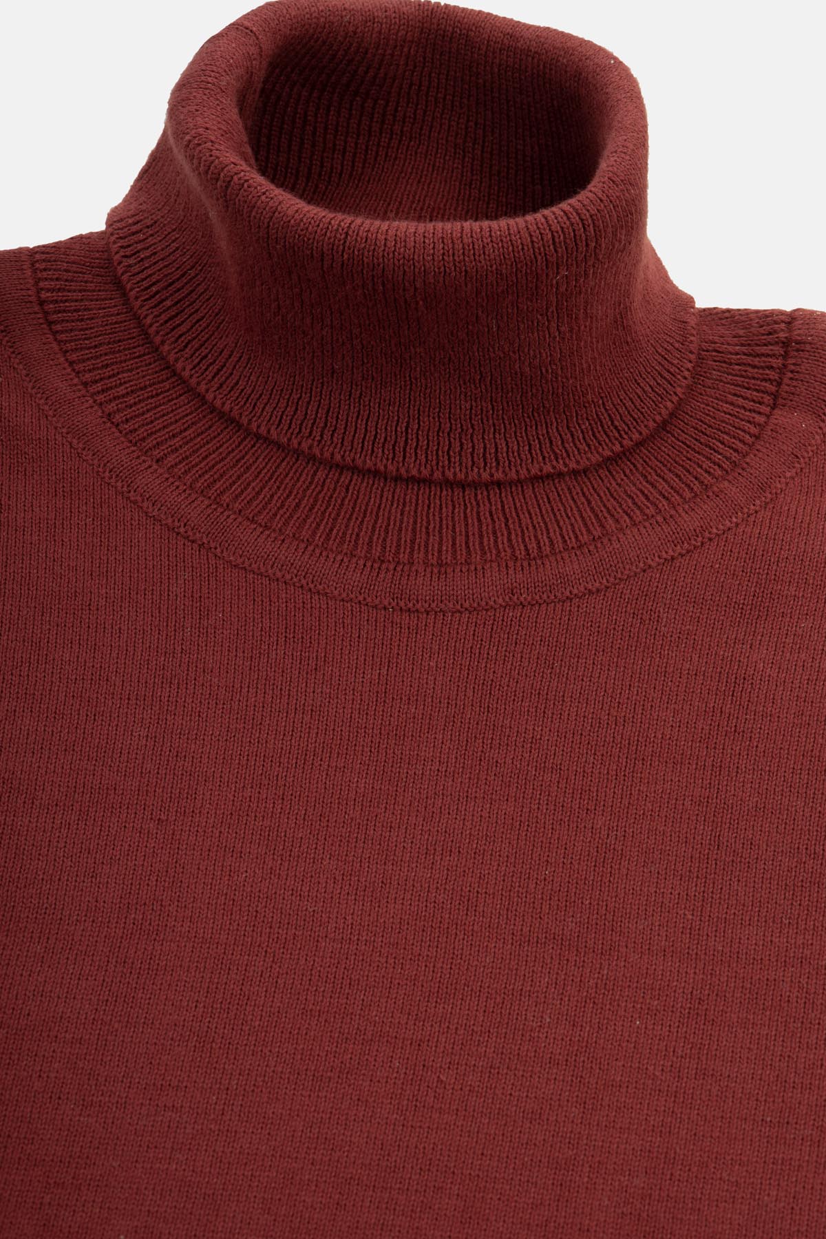 Dark Red Solid Brick High Neck Pullover