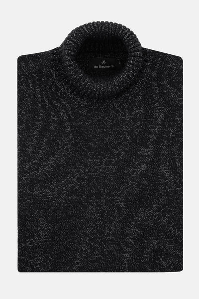 Jacquard Knitted Heavy Black High-neck  Pullover
