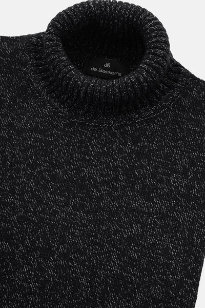 Jacquard Knitted Heavy Black High-neck  Pullover
