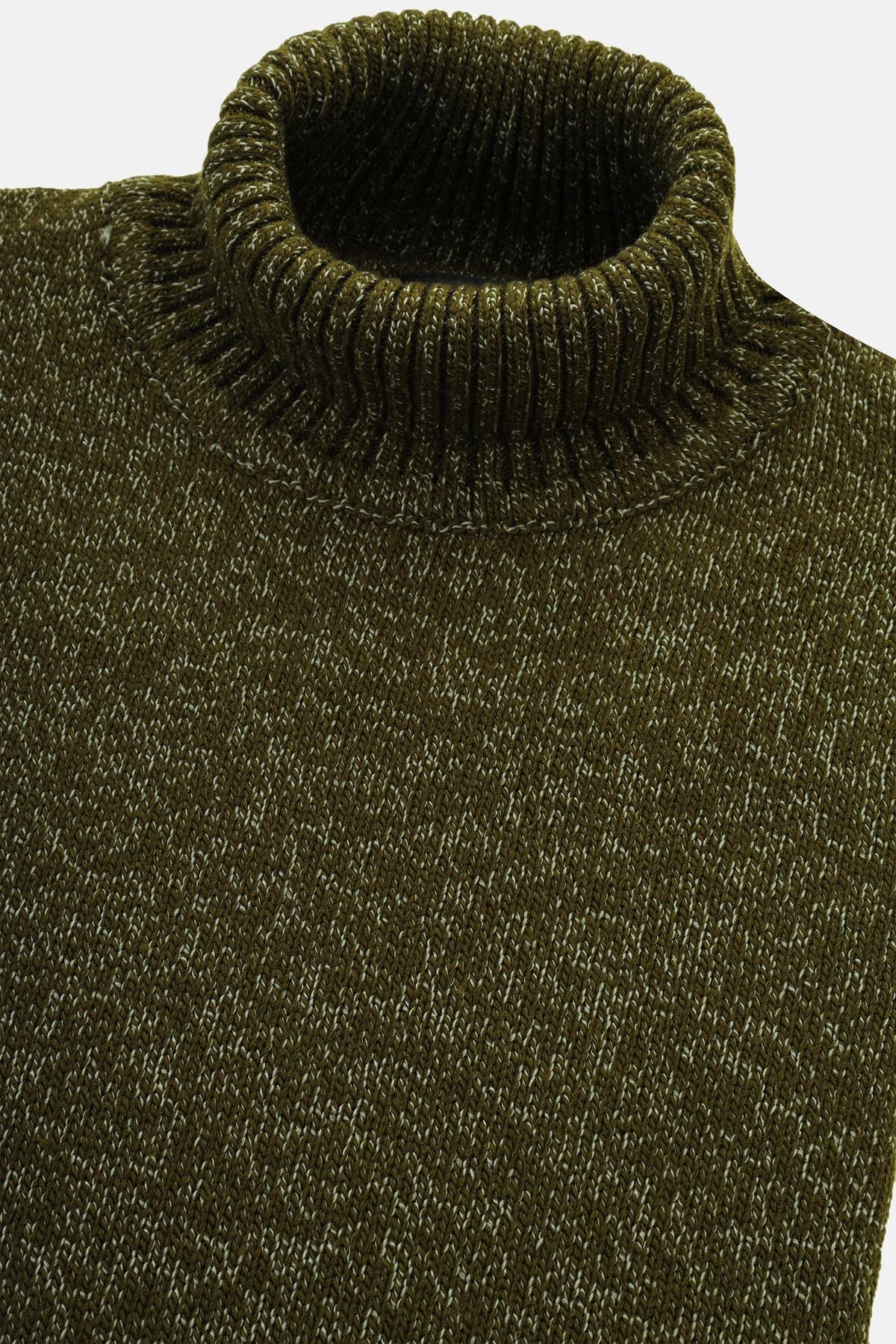 Jacquard Knitted Heavy Dark Green High-neck  Pullover