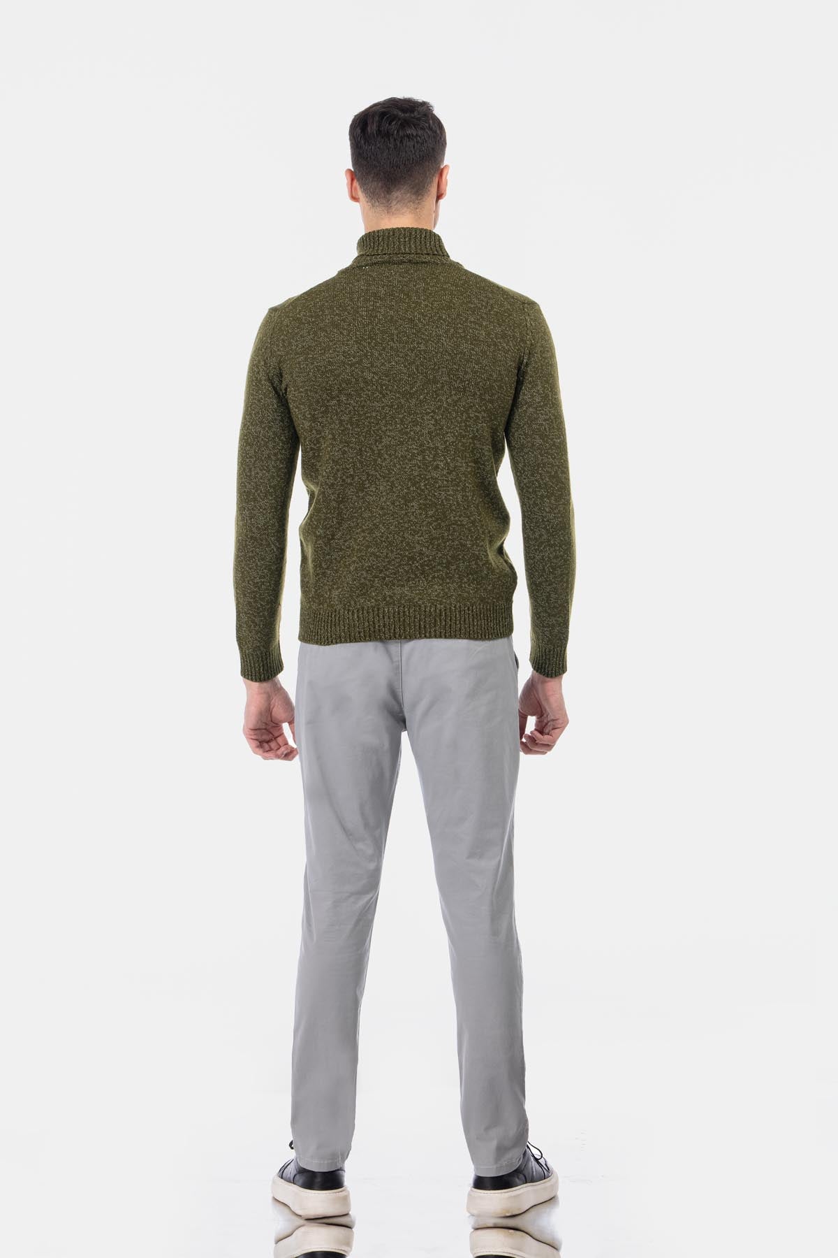 Jacquard Knitted Heavy Dark Green High-neck  Pullover