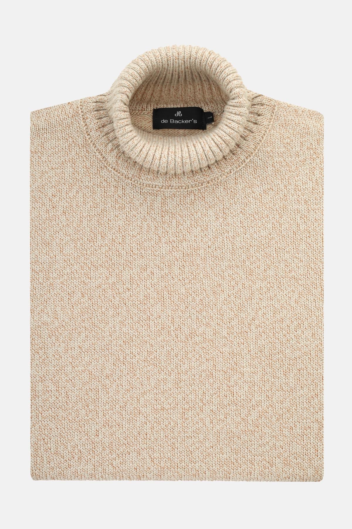 Jacquard Knitted Heavy Beige High-neck  Pullover