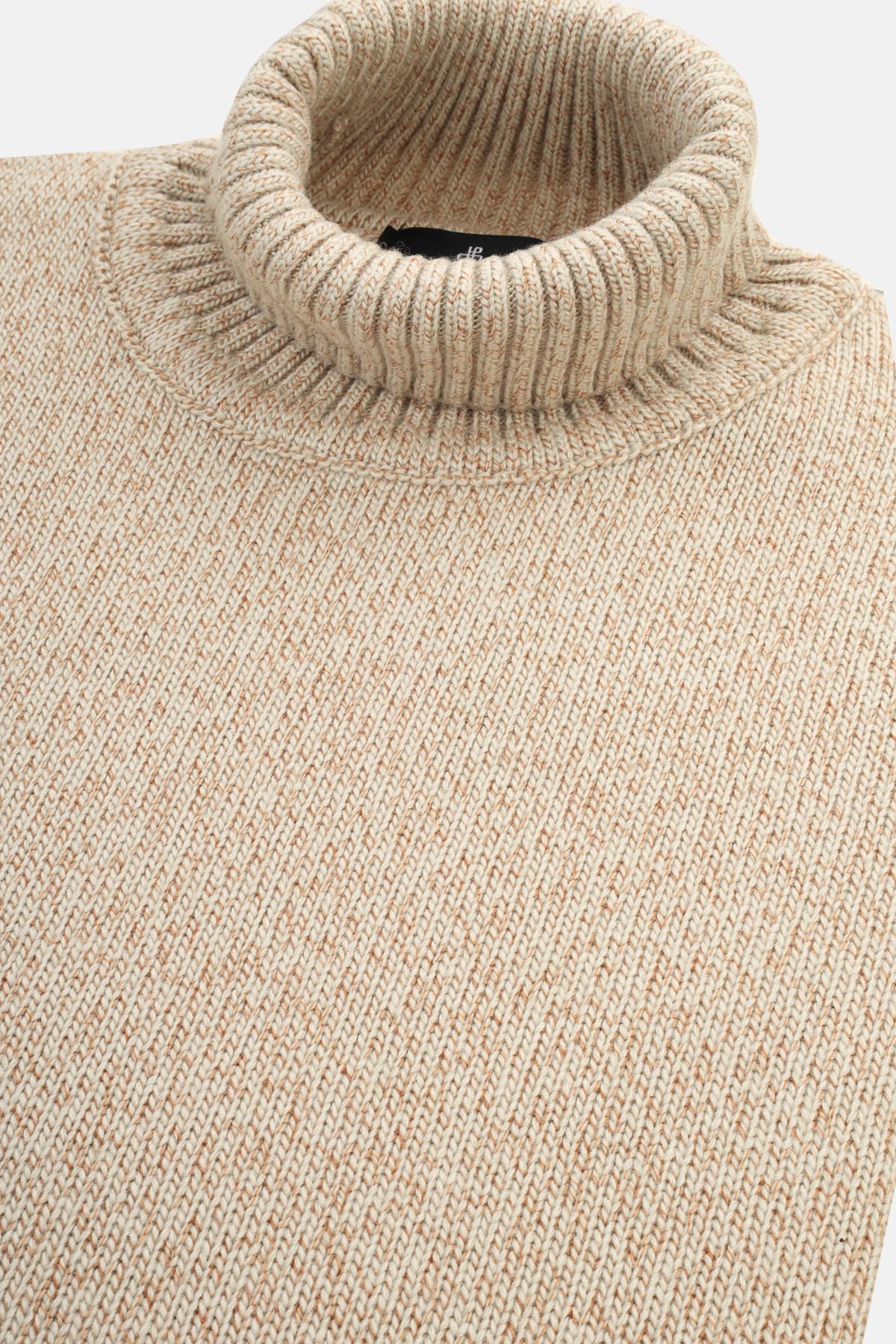 Jacquard Knitted Heavy Beige High-neck  Pullover