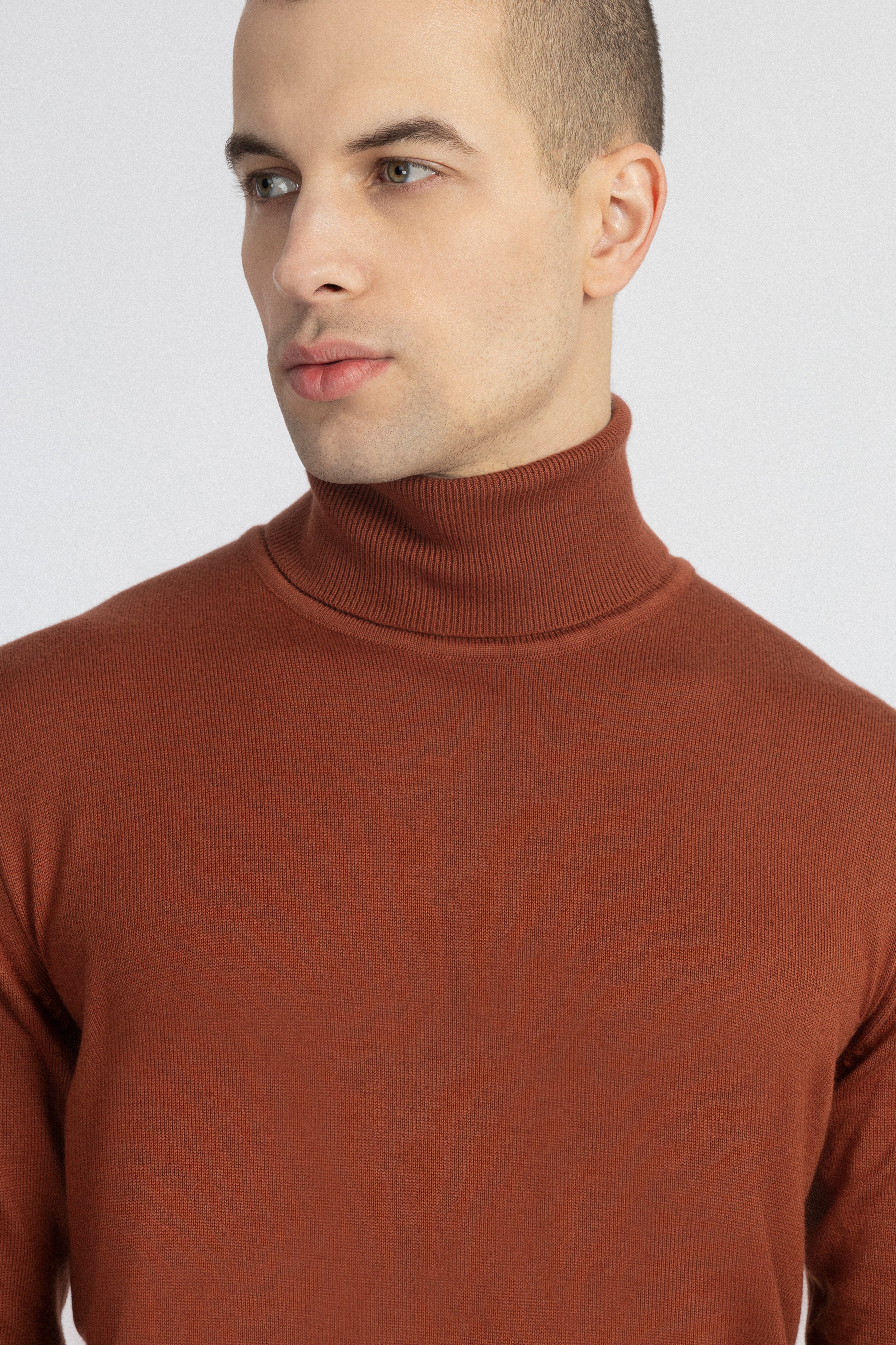 Solid Brick High-Neck Pullover