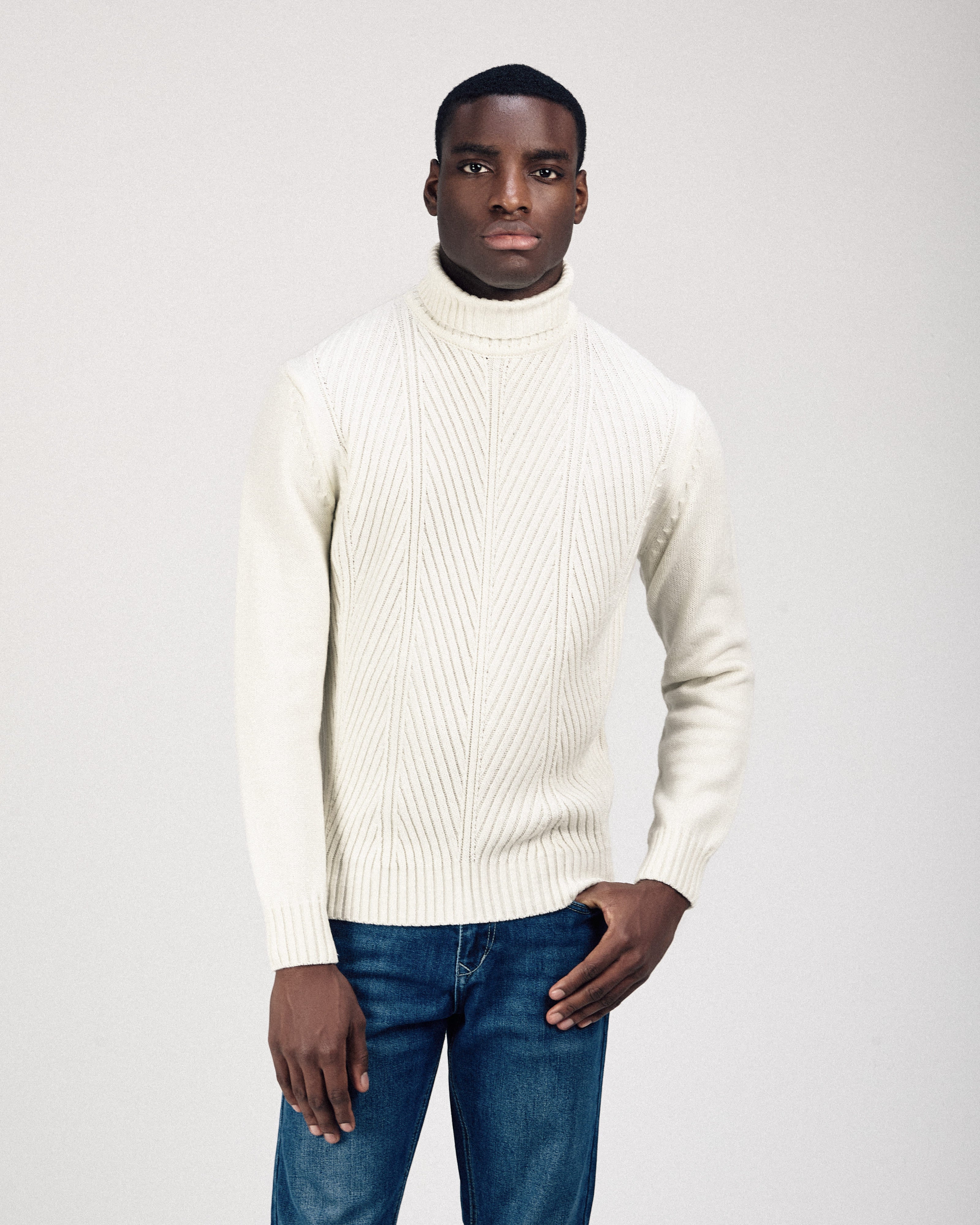 Jacquard Off-White High-Neck Pullover