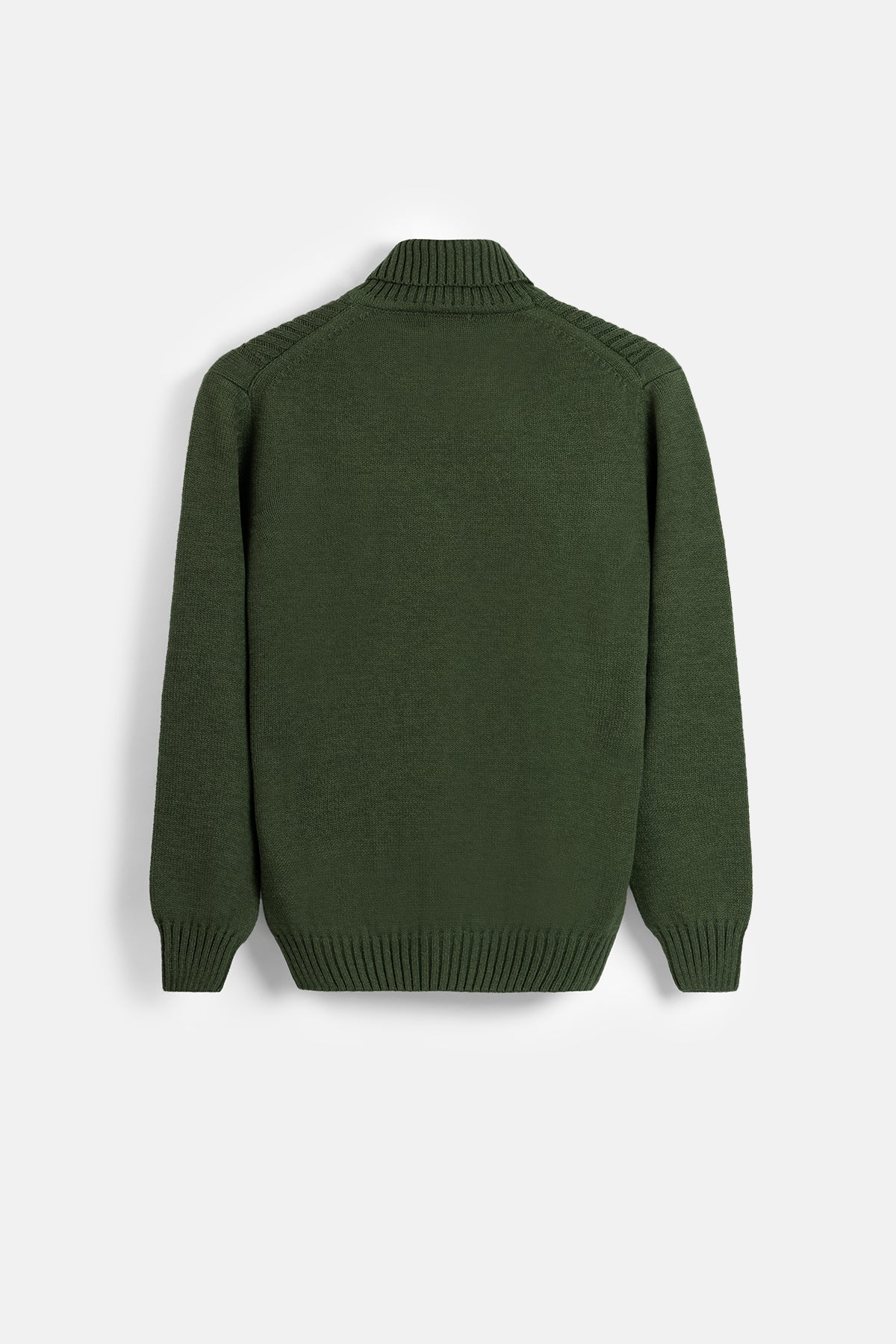 Jacquard Olive Green High-Neck Pullover