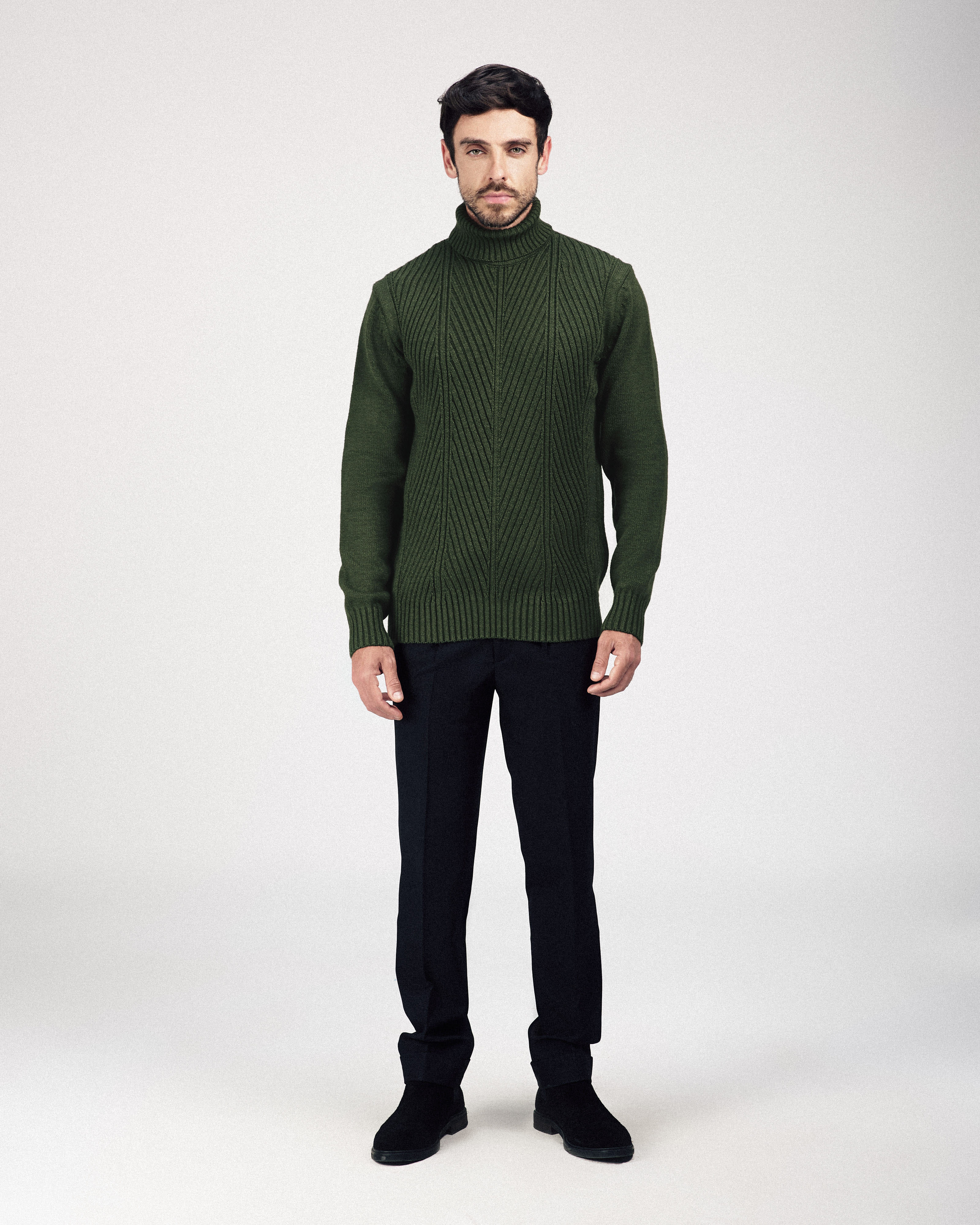 Jacquard Black Olive Green High-Neck Pullover