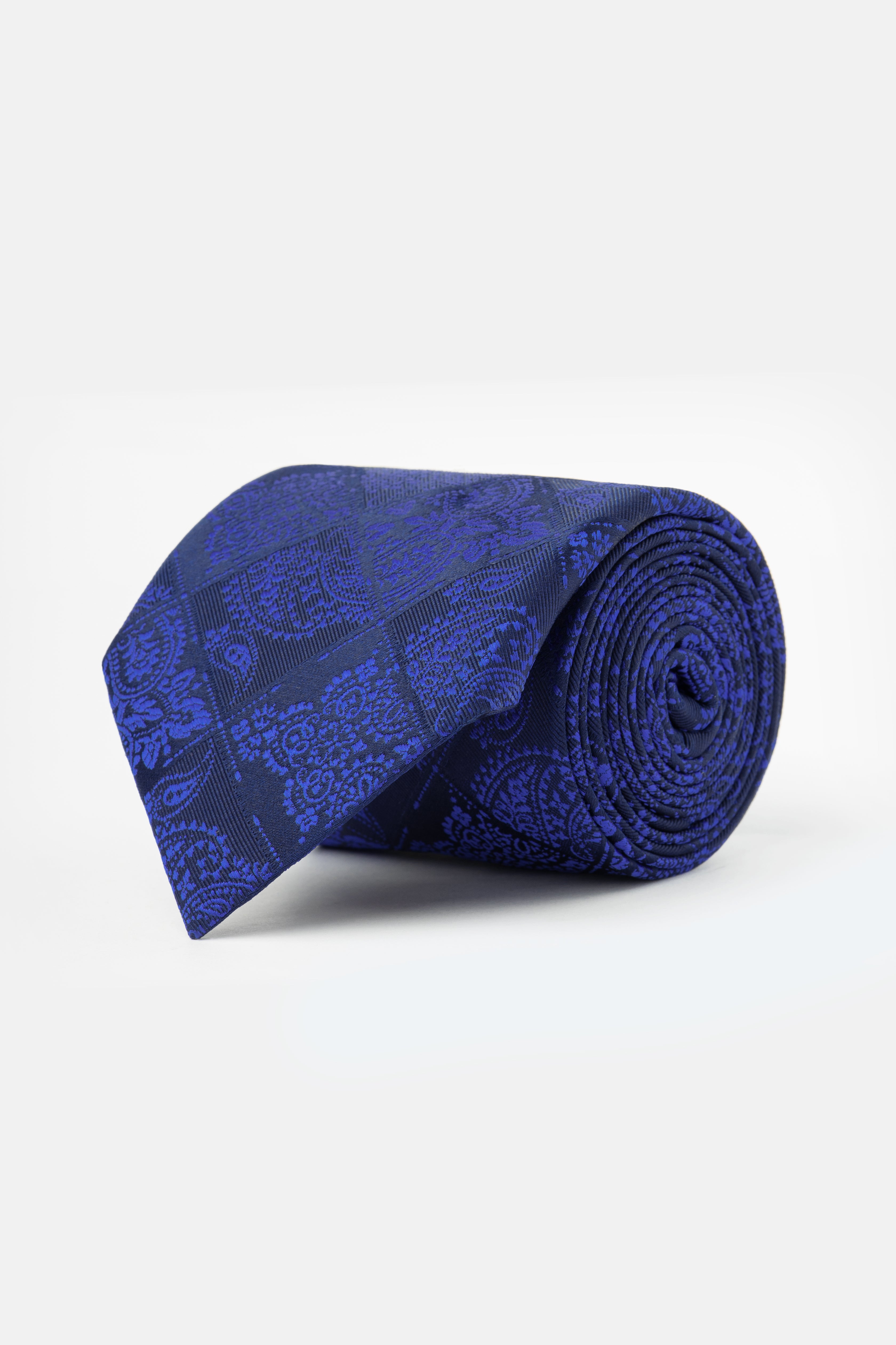 Jacquard Floral Blue & Dark Navy Necktie - 1