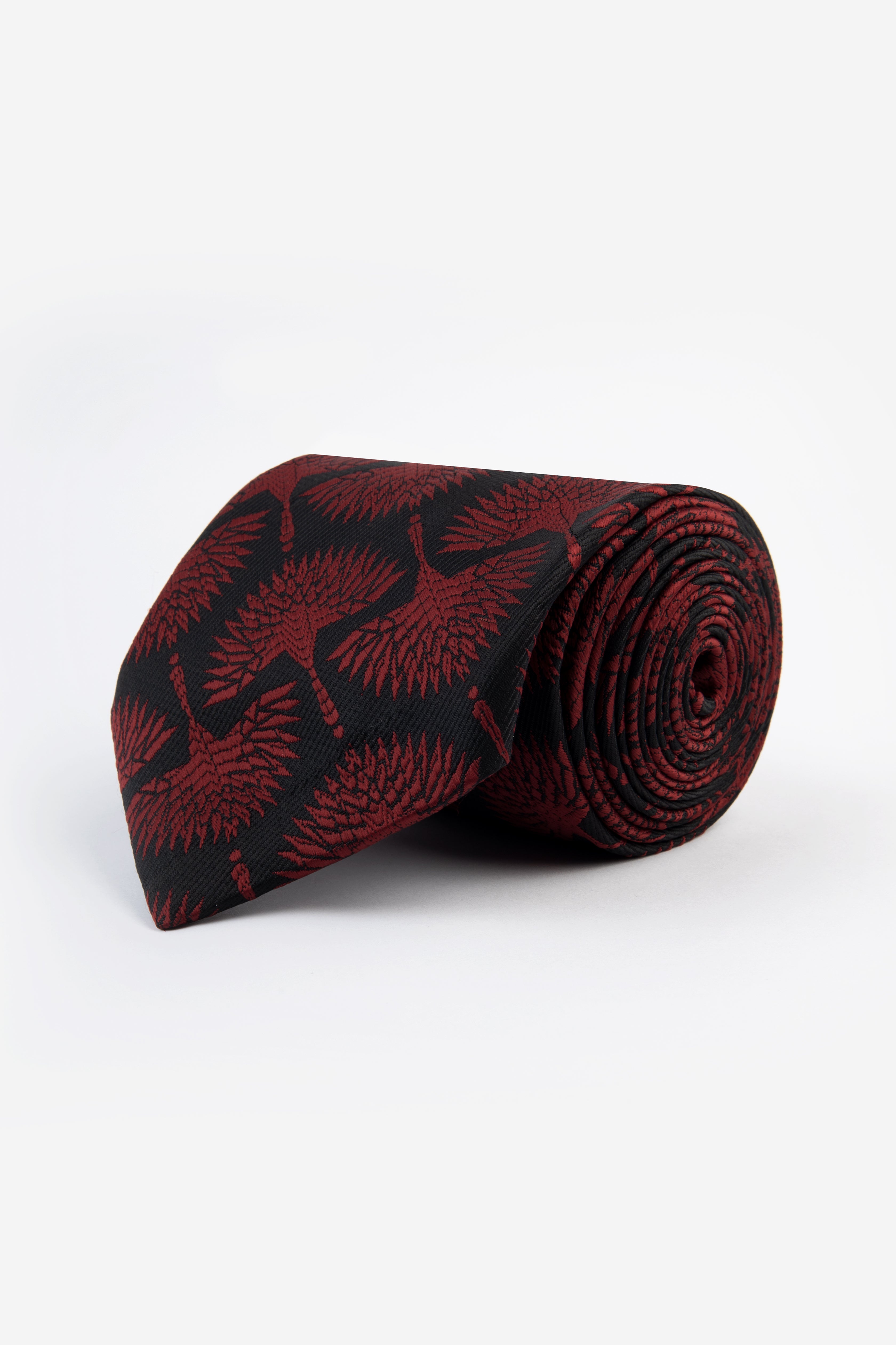 Jacquard Dark-Red & Black Necktie - 1