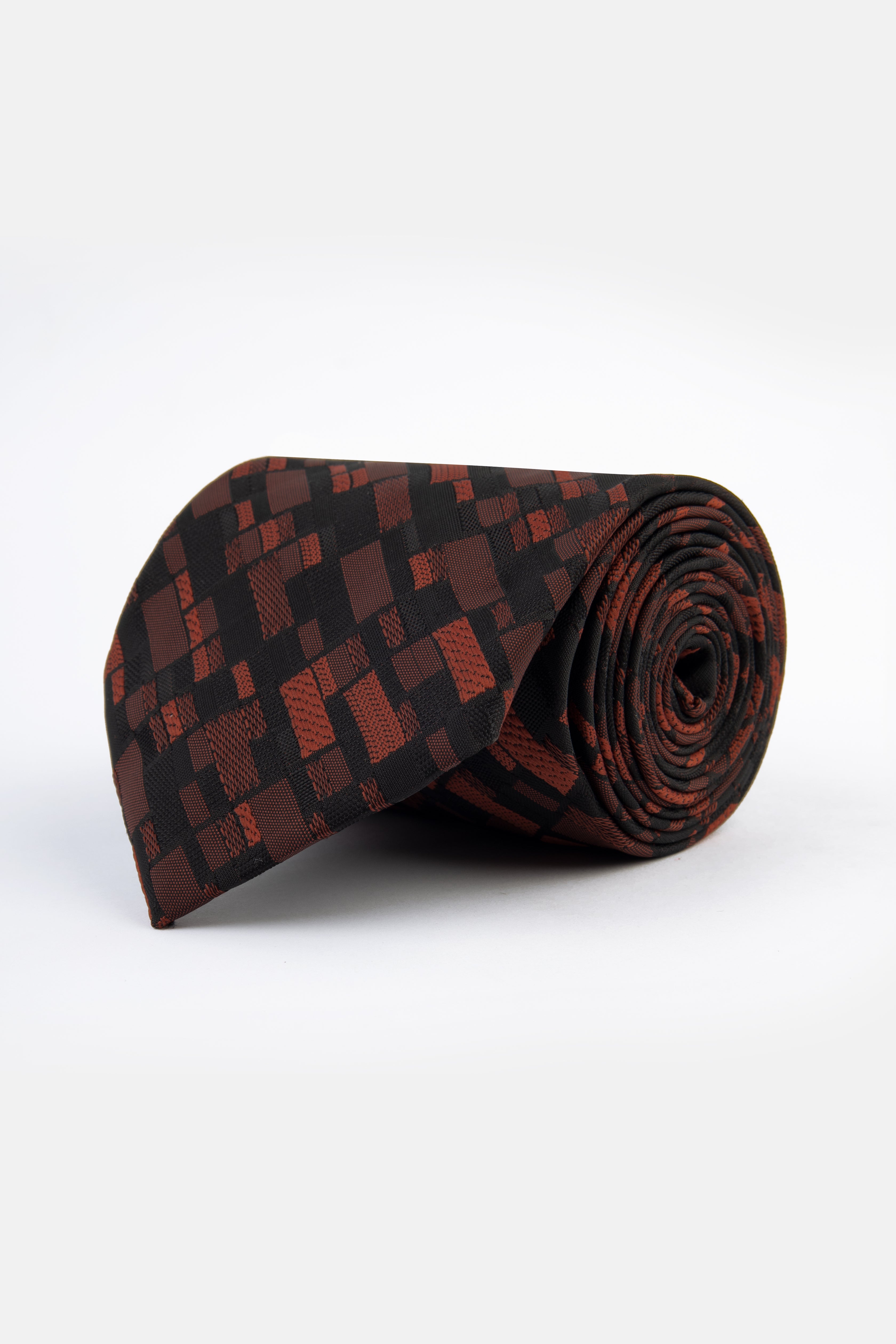 Jacquard Geometric Black & Brick Necktie - 1