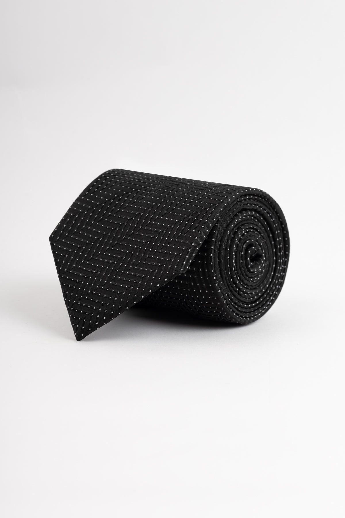 Dotted Black Tie Necktie with Handkerchief