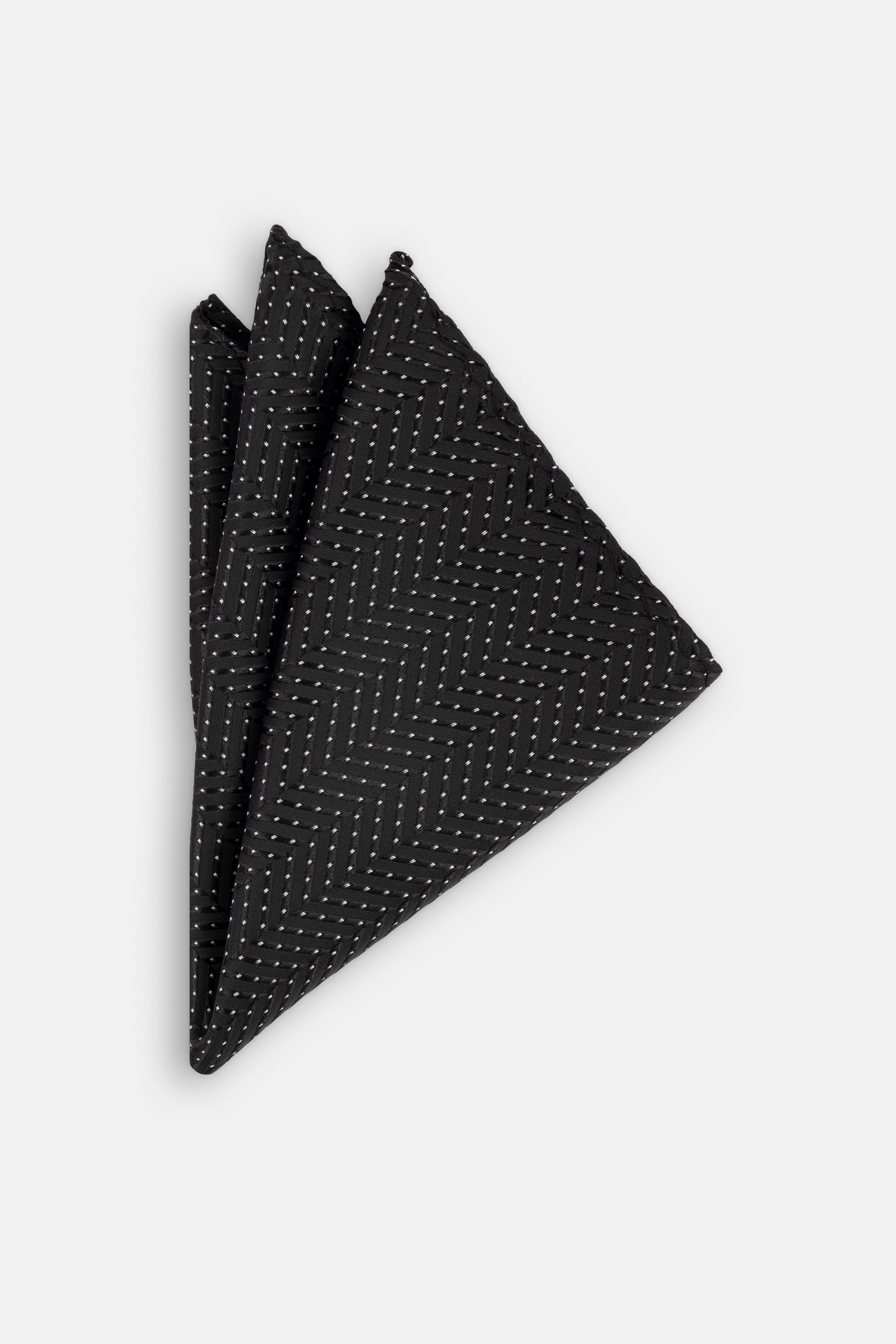 Dotted Black Tie Necktie with Handkerchief