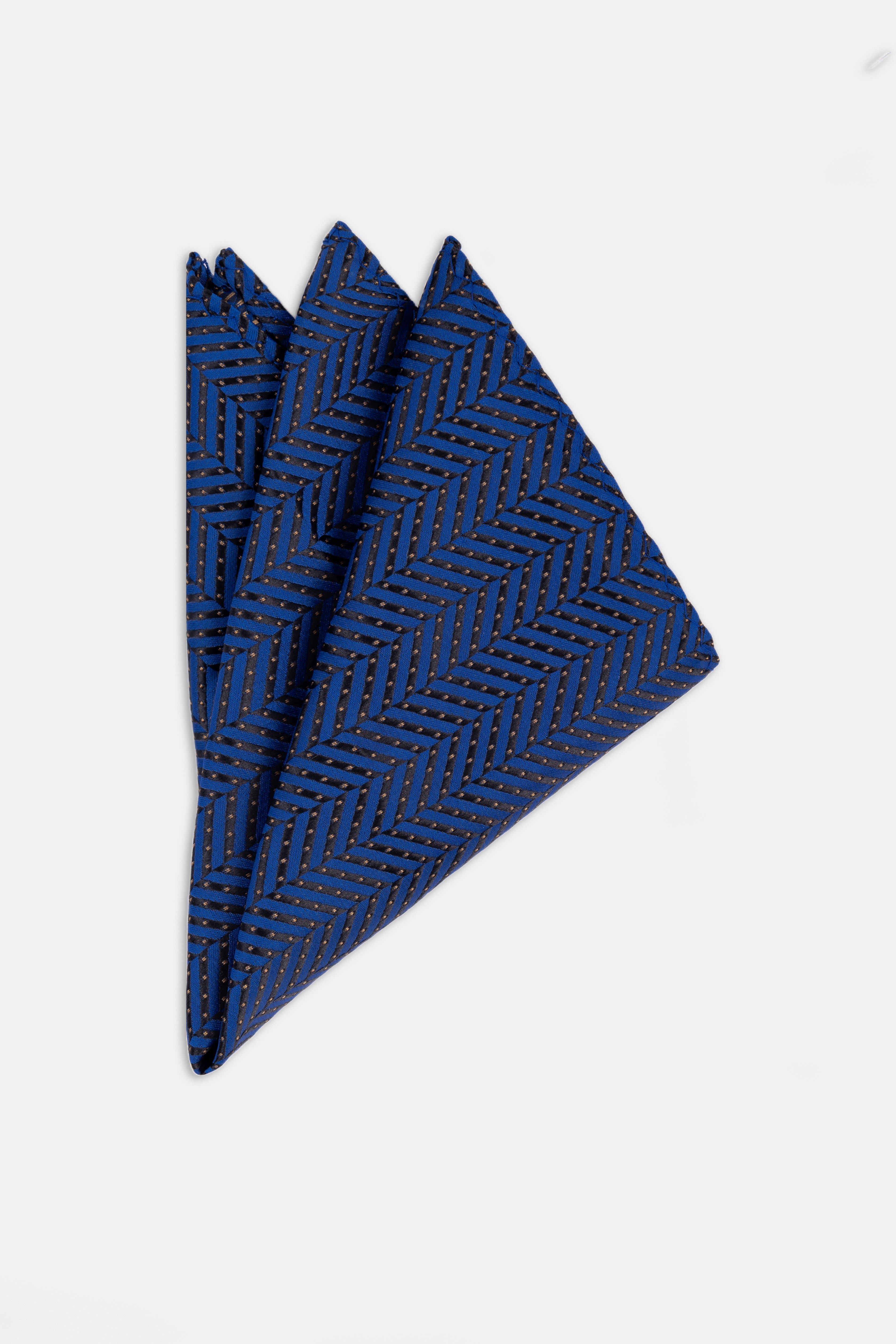 Patterned Navy Tie Necktie with Handkerchief