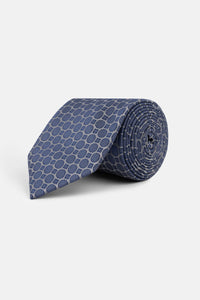 Jacquard Navy Tie Necktie with Handkerchief - 1
