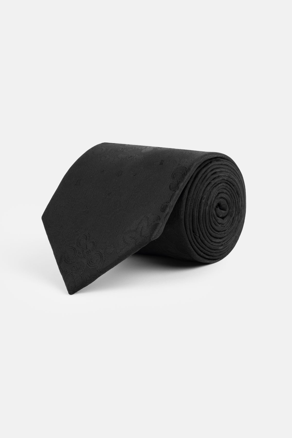 Flora Black Tie Necktie with Handkerchief