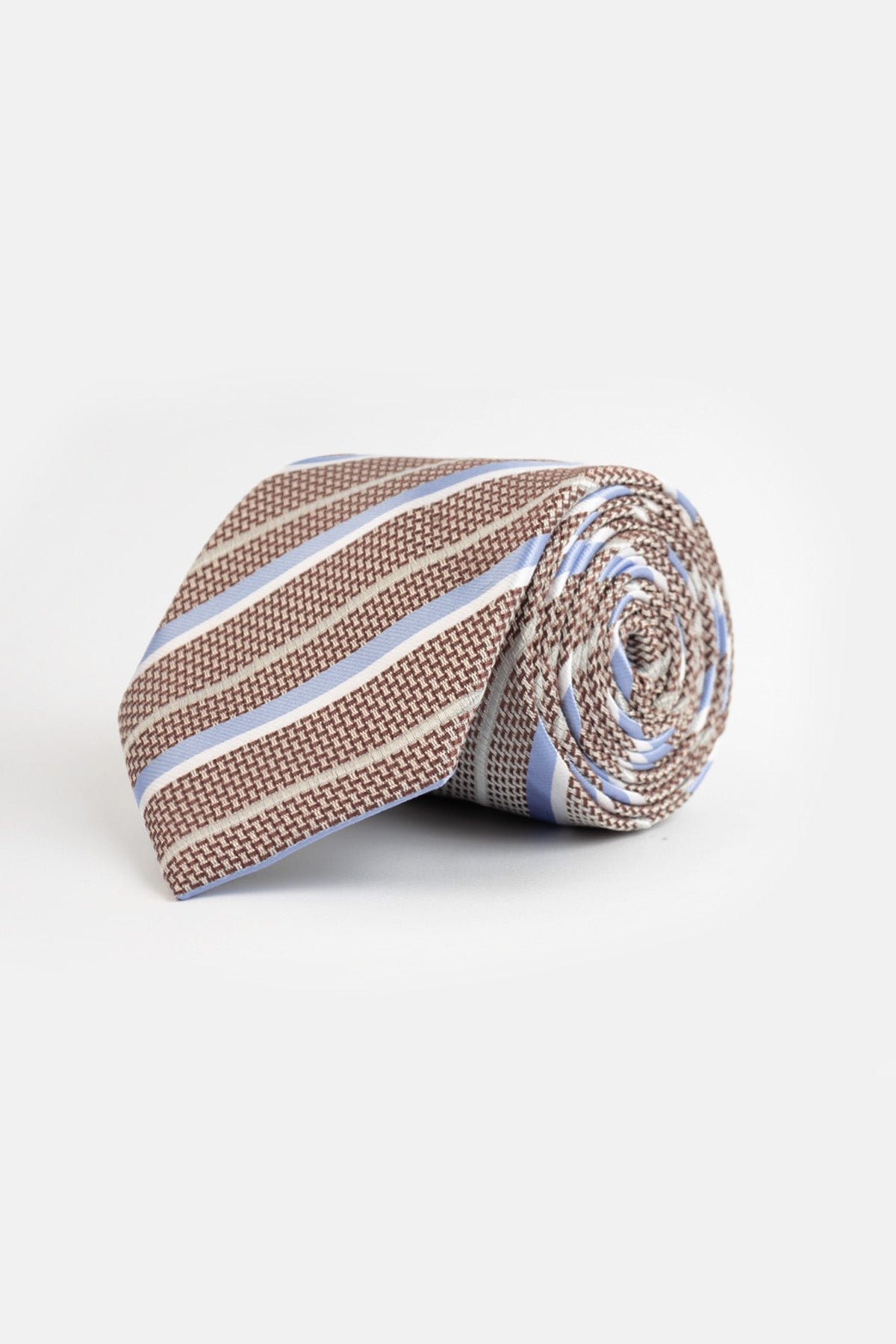 Striped Brown Tie Necktie with Handkerchief