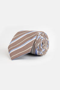 Striped Brown Tie Necktie with Handkerchief - 1