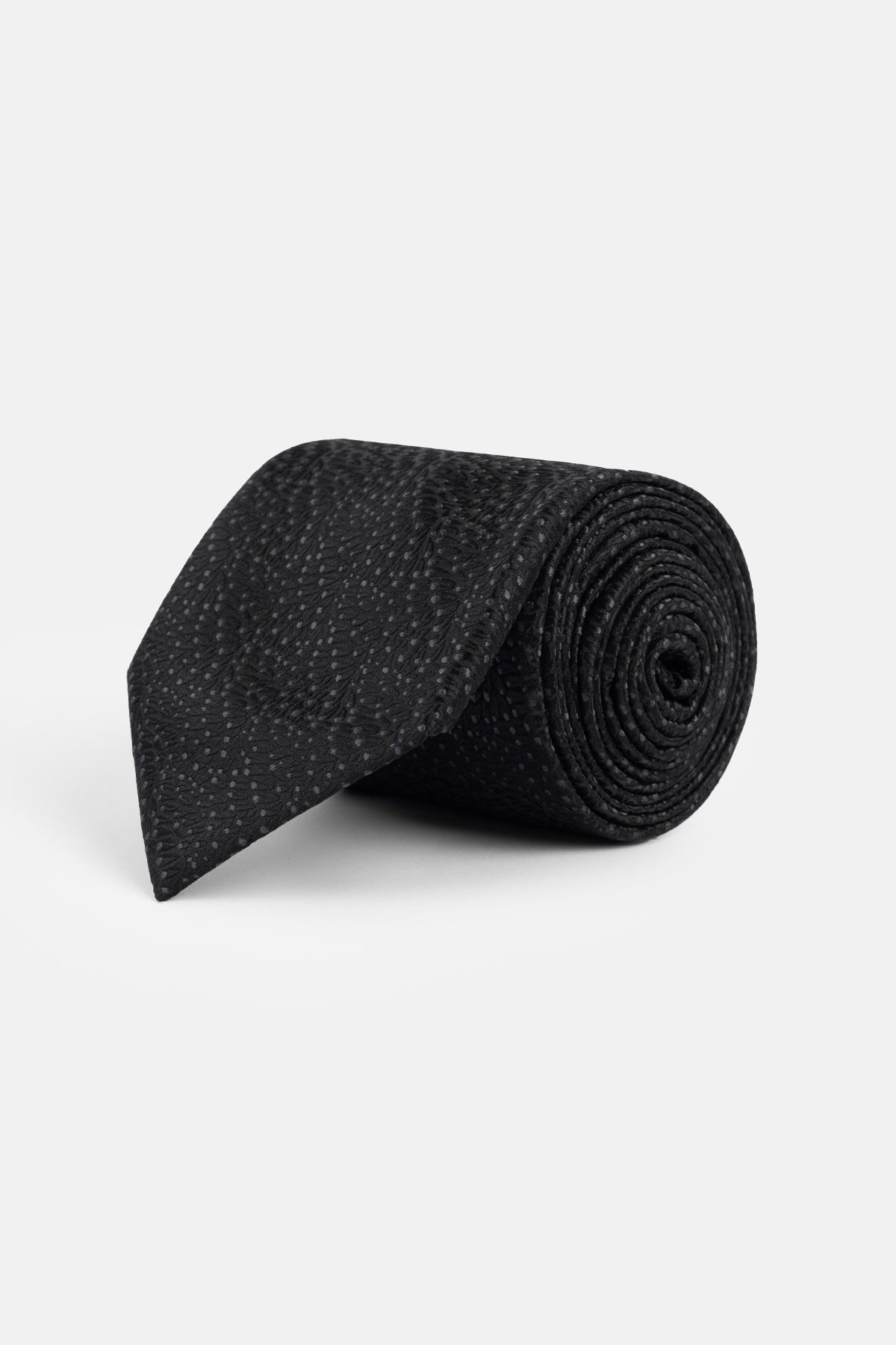 Dotted Black Tie Necktie with Handkerchief