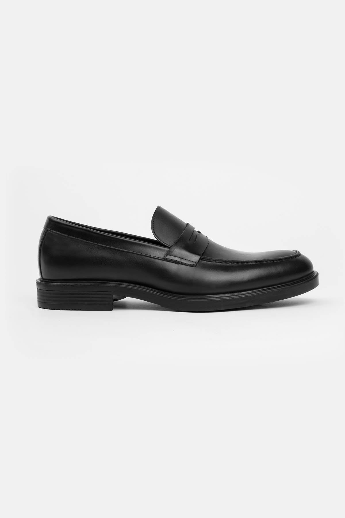 Loafer Black Leather Shoes - 1