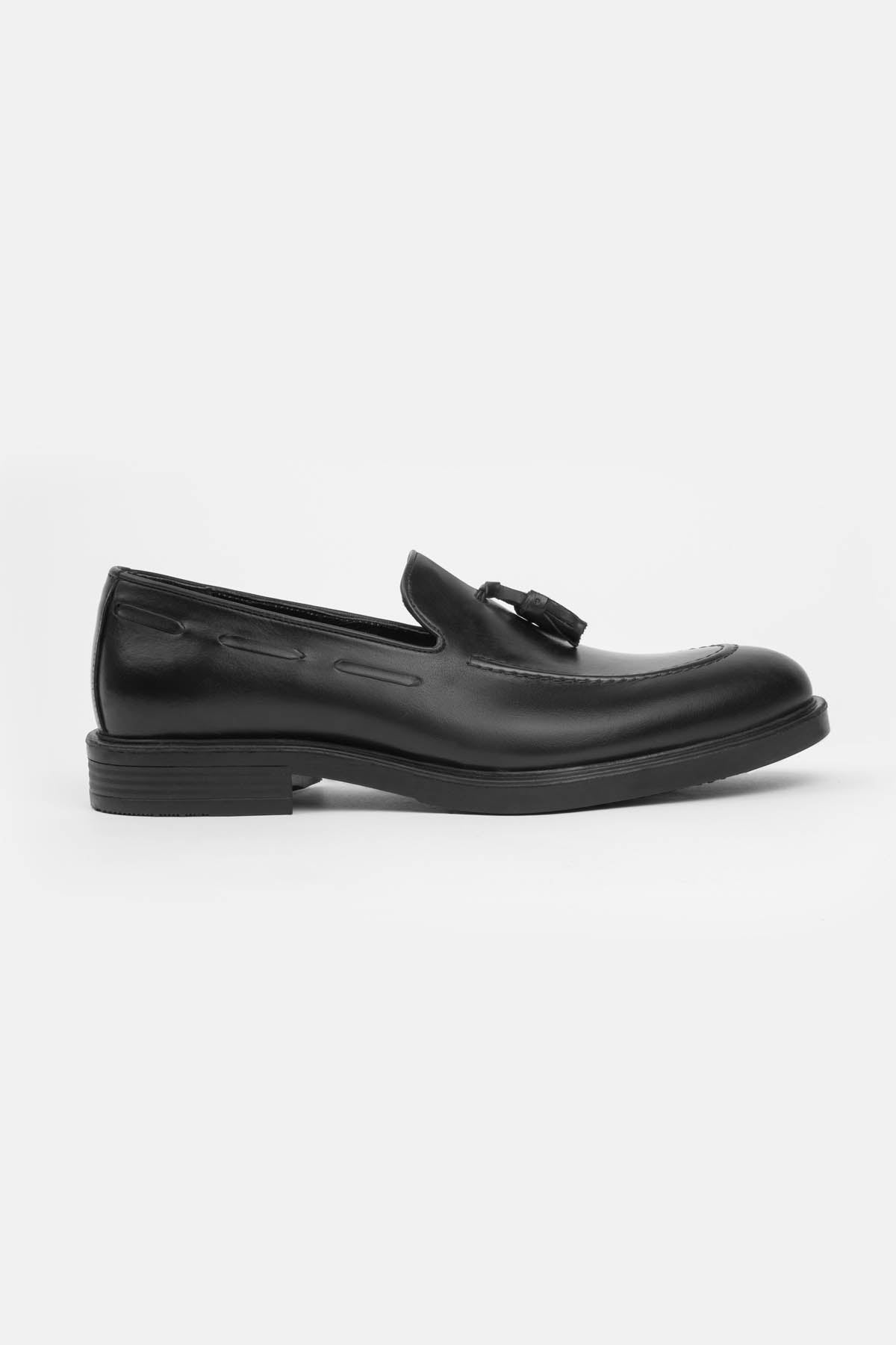 Loafer Black Leather Shoes - 1