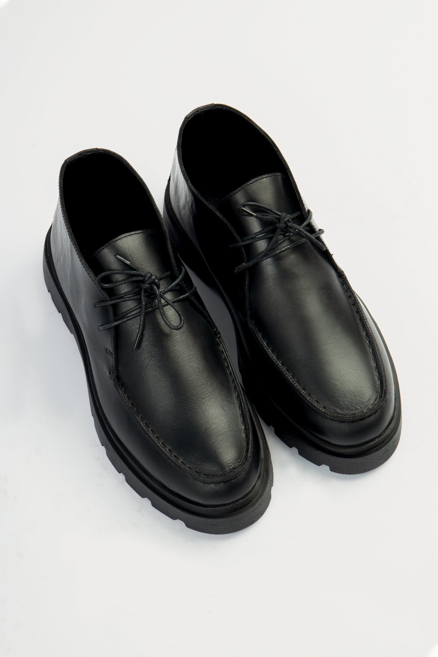 Black Leather Plain Half-boot with laces