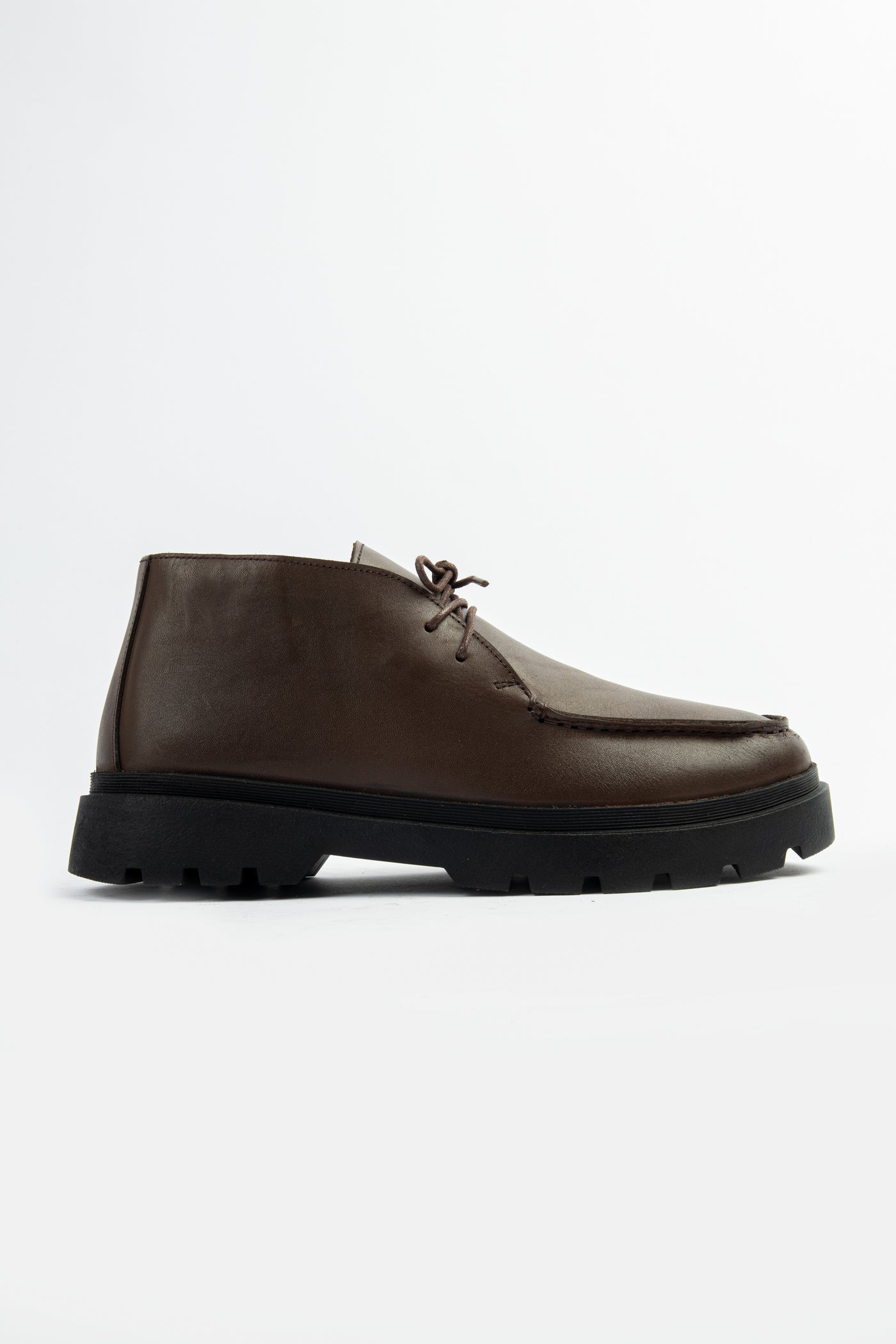 Brown Leather Plain Half-boot with laces