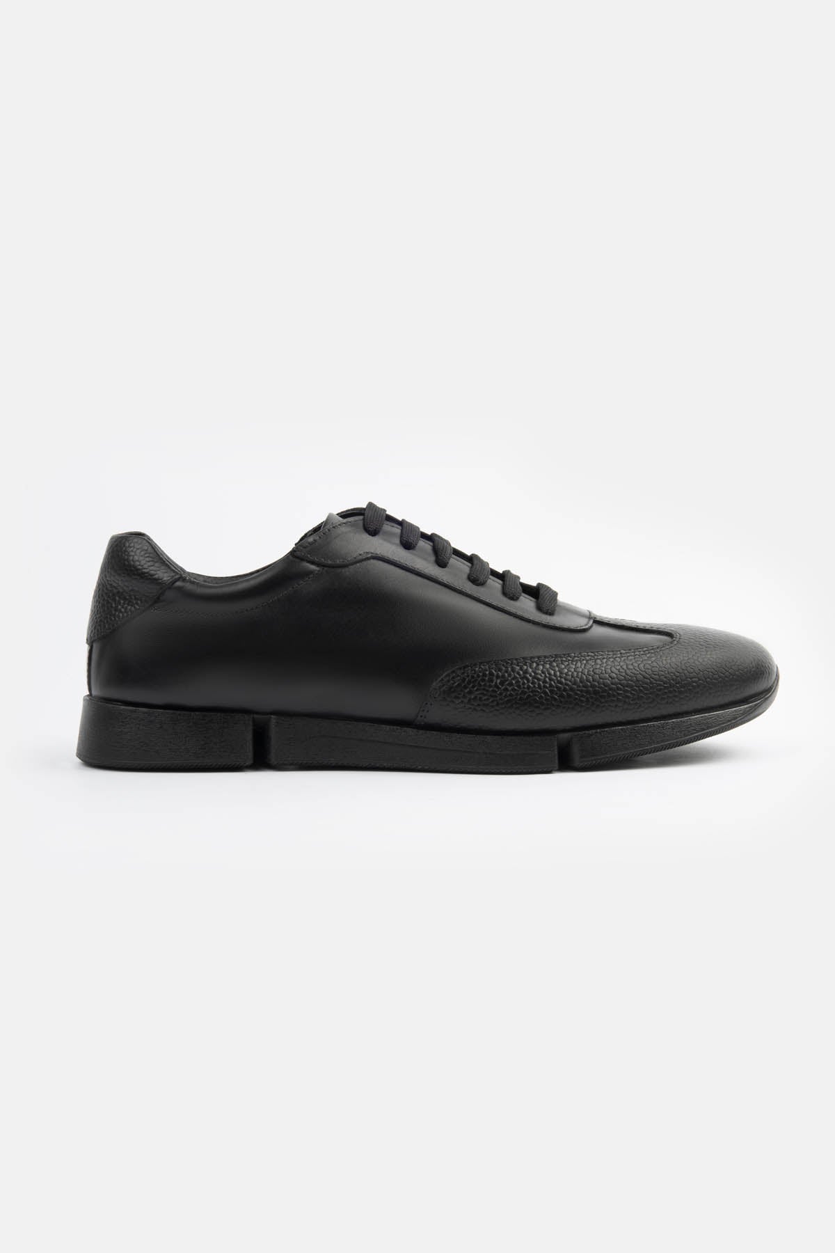 Laced-Up Black Leather Sneakers