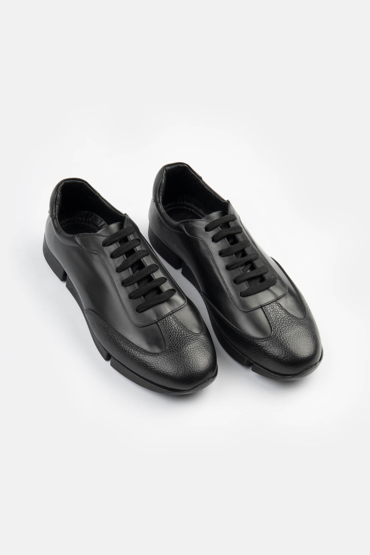 Laced-Up Black Leather Sneakers