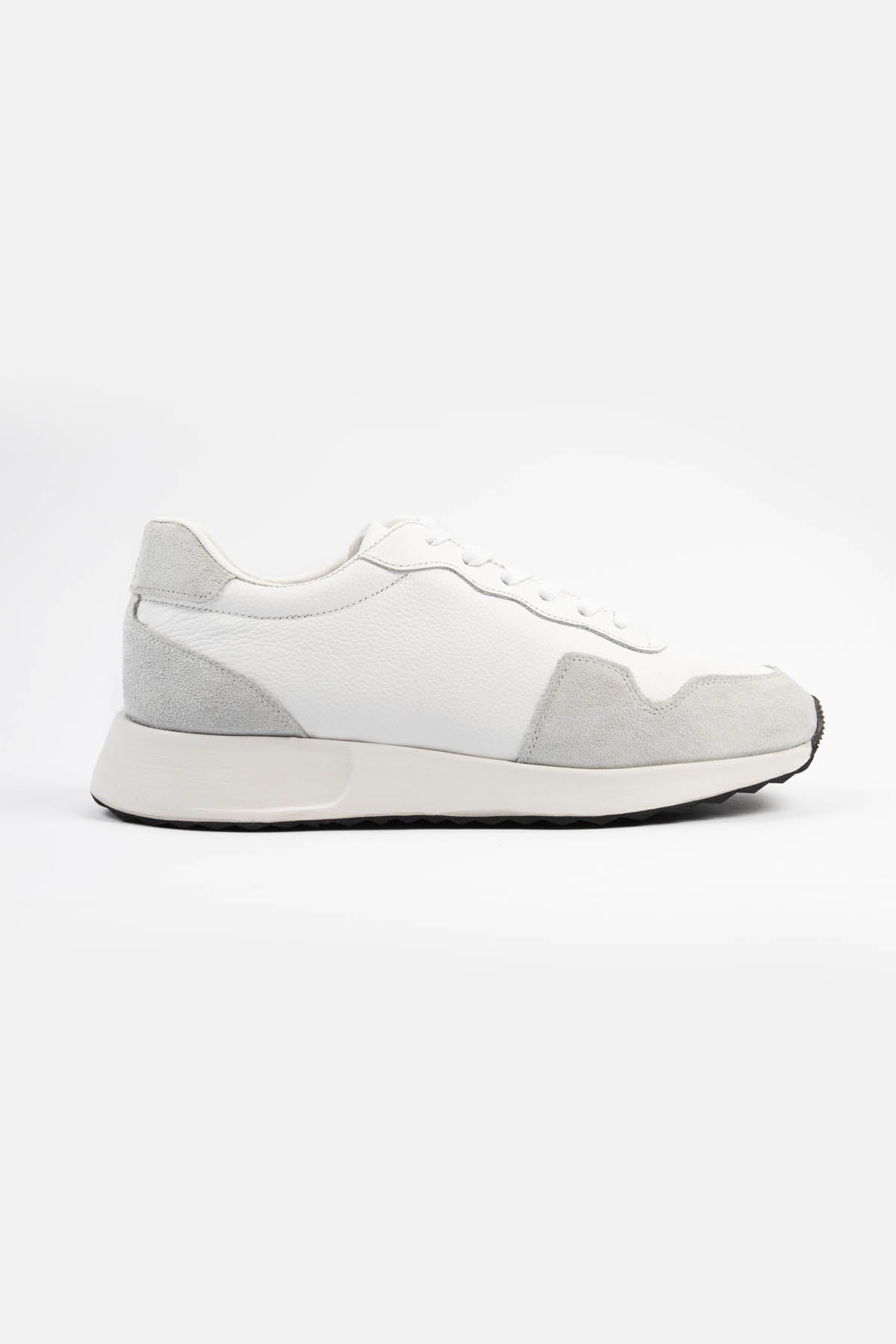 White & Gray Leather & Chamois Sneakers