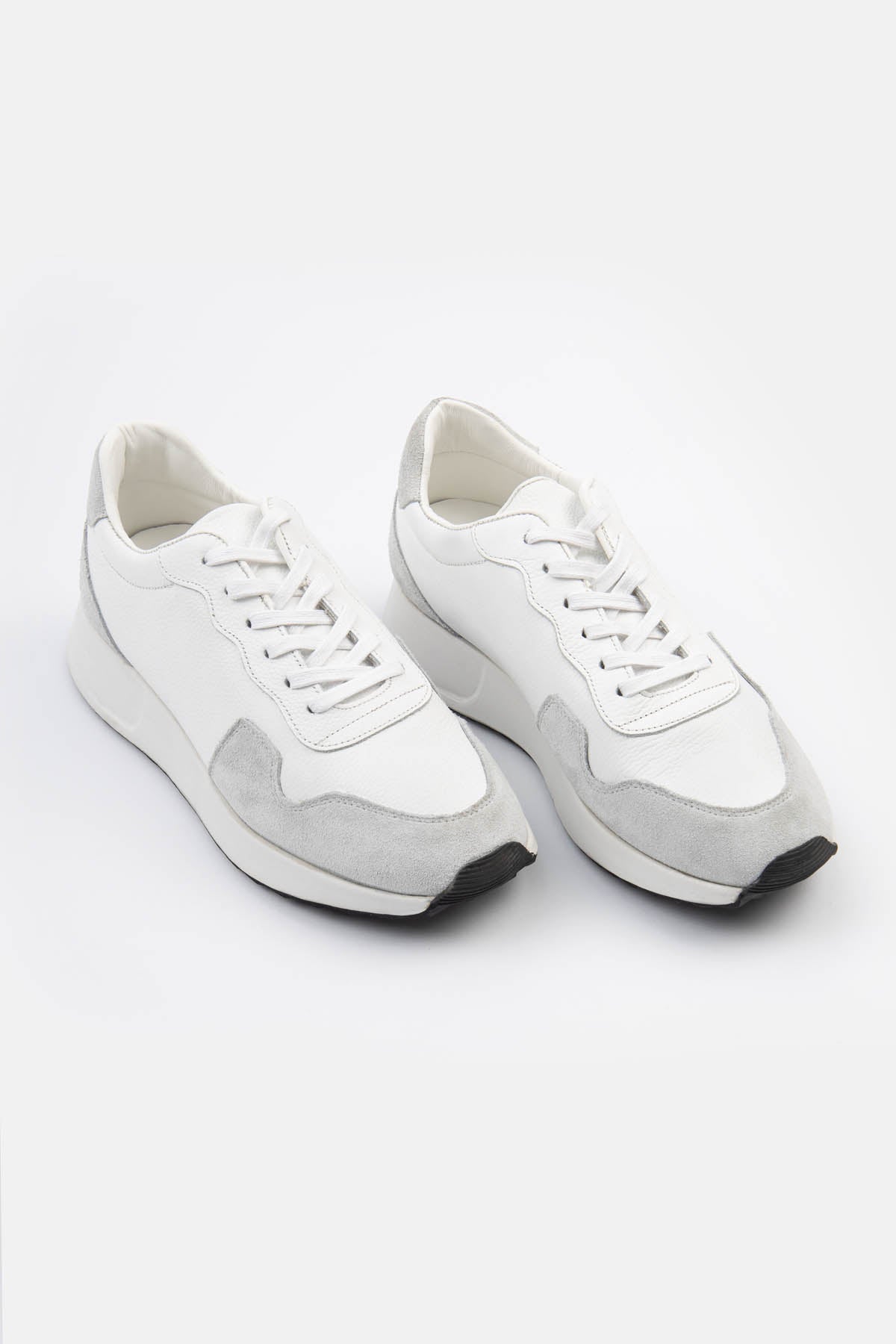 White & Gray Leather & Chamois Sneakers - 2