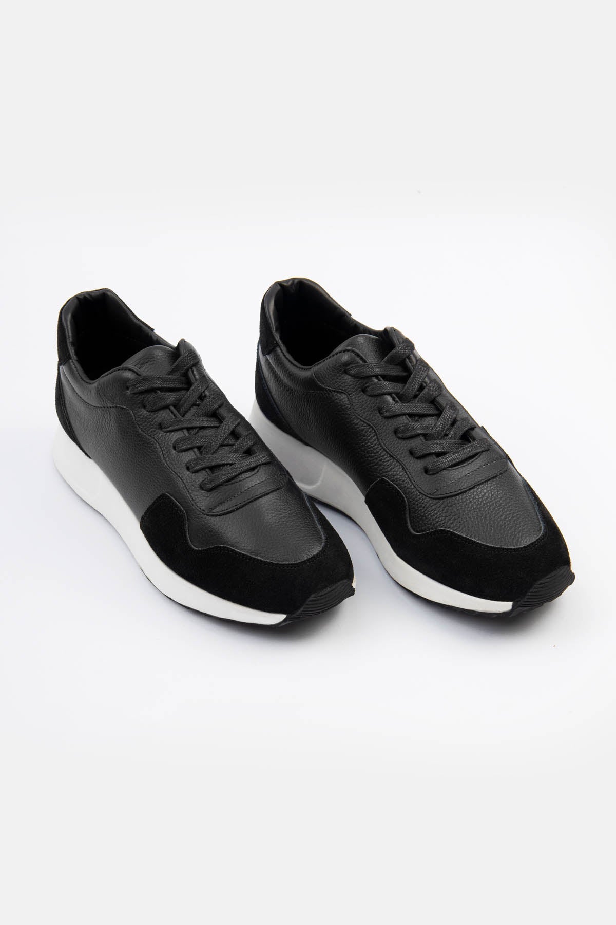 Black Leather & Chamois Sneakers